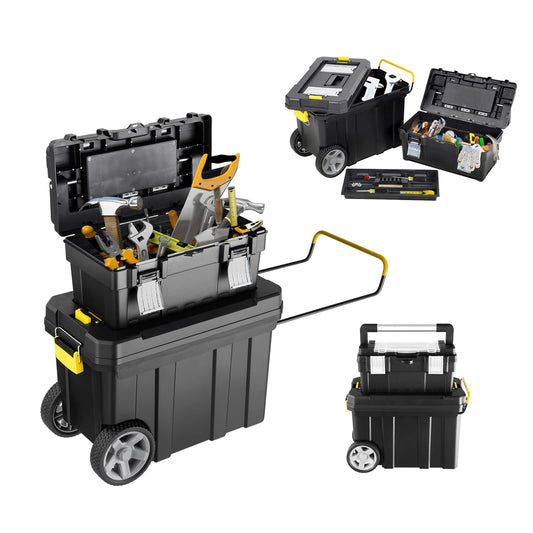 Goplus 2-in-1 Tool Box Portable Rolling Toolbox Storage Solution Multi-Purpose Plastic Organizer Set Mobile Workshop with Wheels