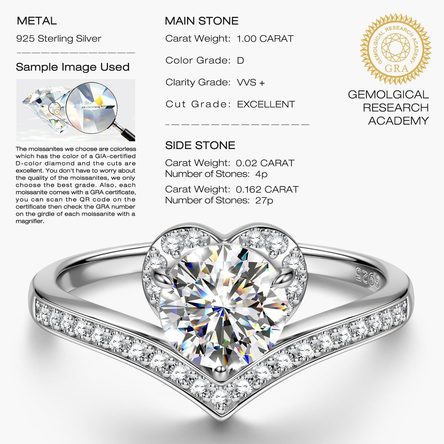 Kate Lynn Moissanite Rings for Women, 925 Sterling Silver Rings Engagement Promise Wedding Anniversary Rings for Her MWRS10895WW6.5