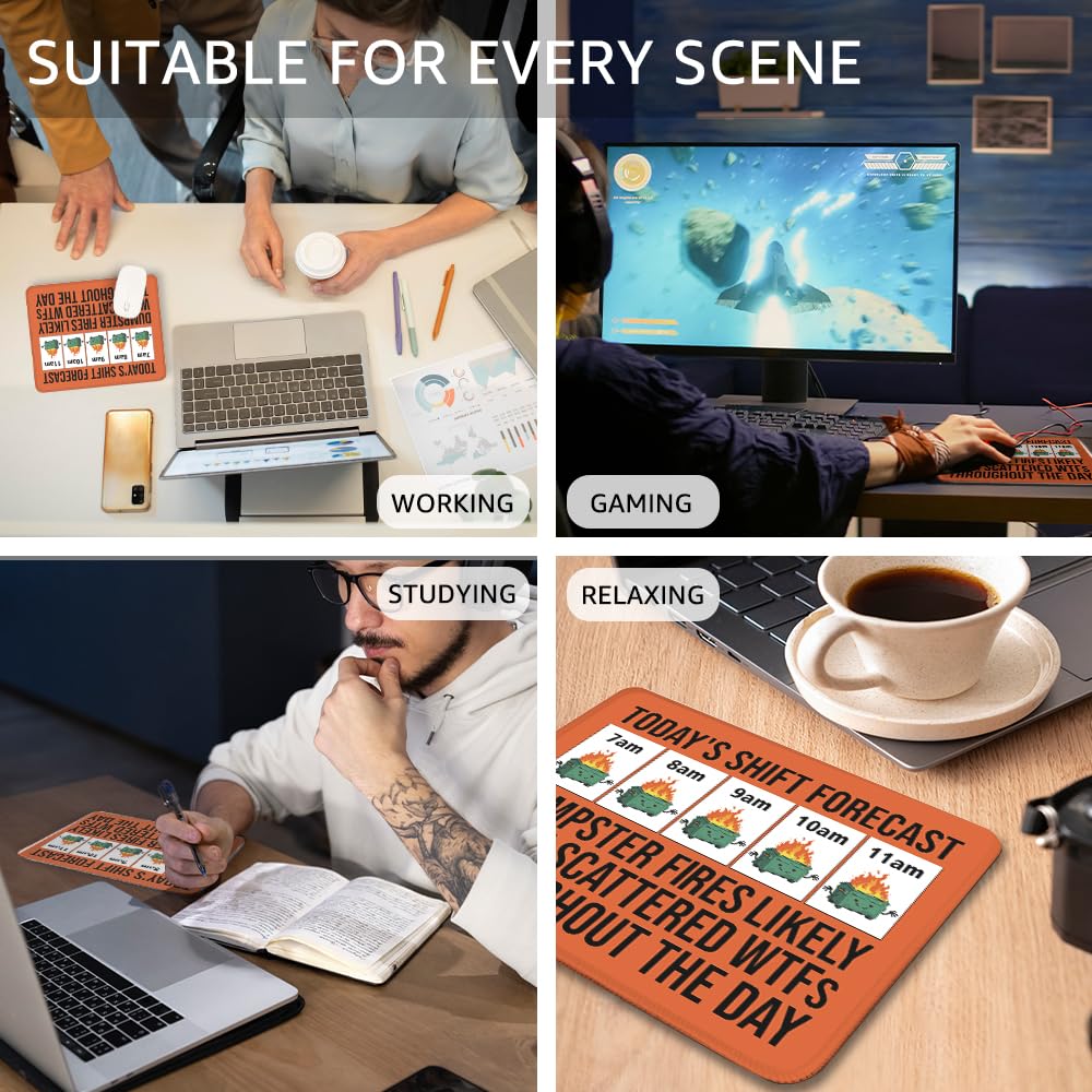 THEBESTU Today's Shift Forecast Non-Slip Mouse Pad with Stitched Edge, Funny Dumpster Fire Mousepad Gifts for Nurse Doctor Manager HR, Humour Coworker Leader Boss Gifts, Sarcastic Office Gifts