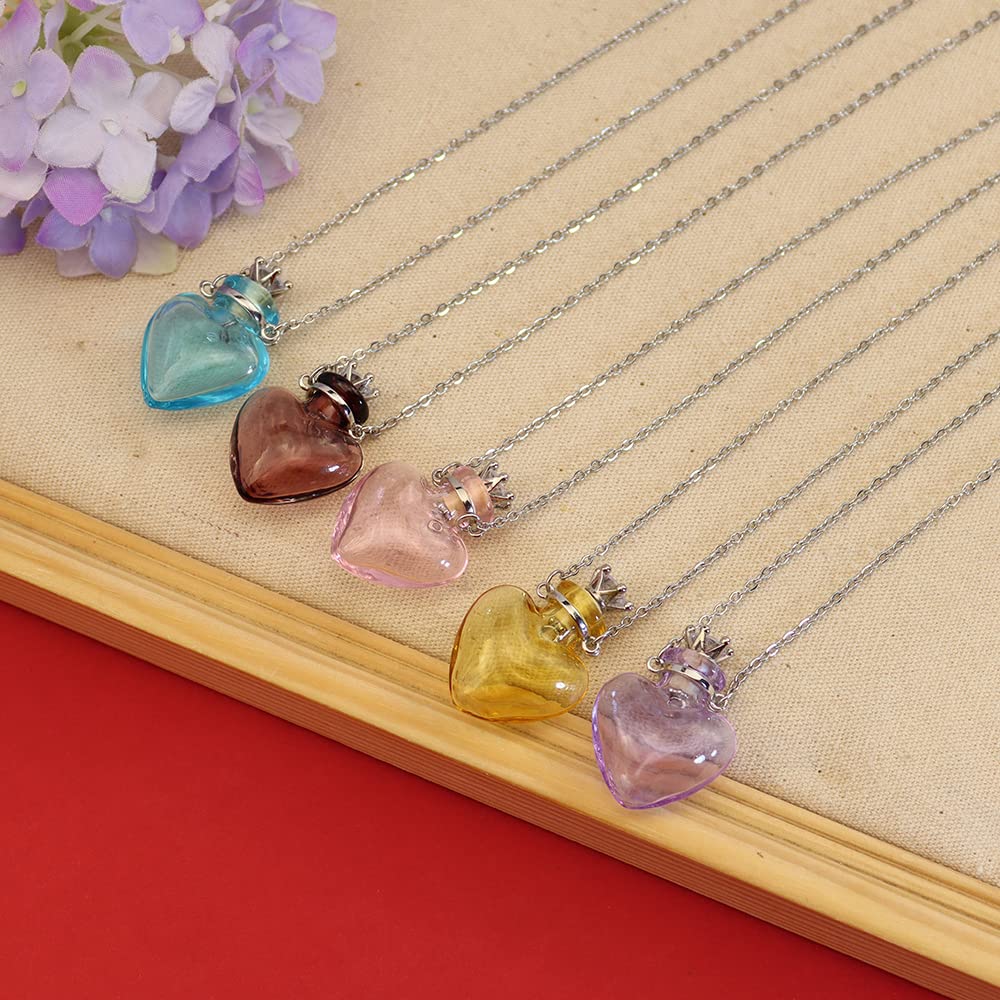 Bysxny 1PC 1PC Colorful Heart Vial Perfume Bottle Necklaces Stainless Steel Chain Make a Wish Aroma Essential Oil Diffuser Pendant necklace Women Jewelry (Light Blue Heart)
