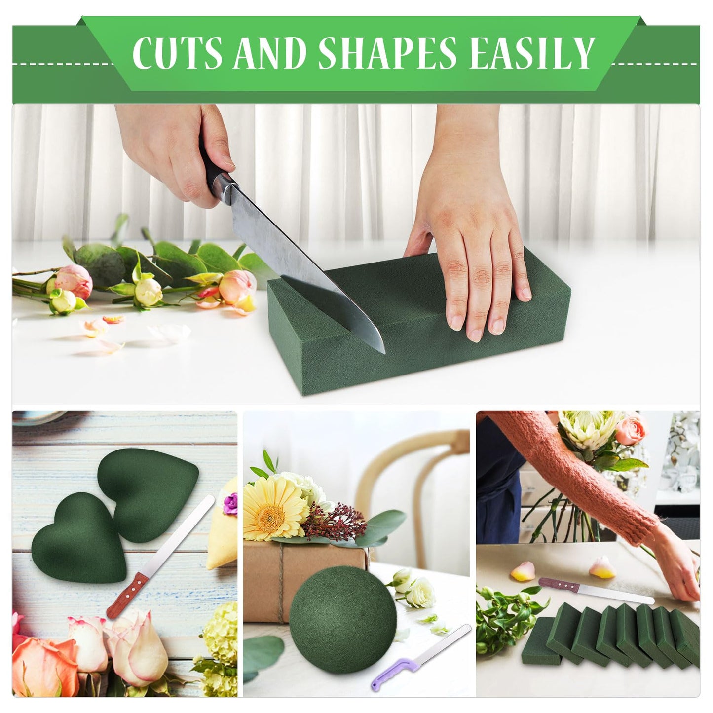 Gardace 6 Pack Floral Foam Blocks Each (8.7"L x 3.5"W x 2"H), Green Wet and Dry Flower Foam for Fresh and Artificial Flower Arrangement, Plant Foam is Suitable for Wedding, Festival Decoration