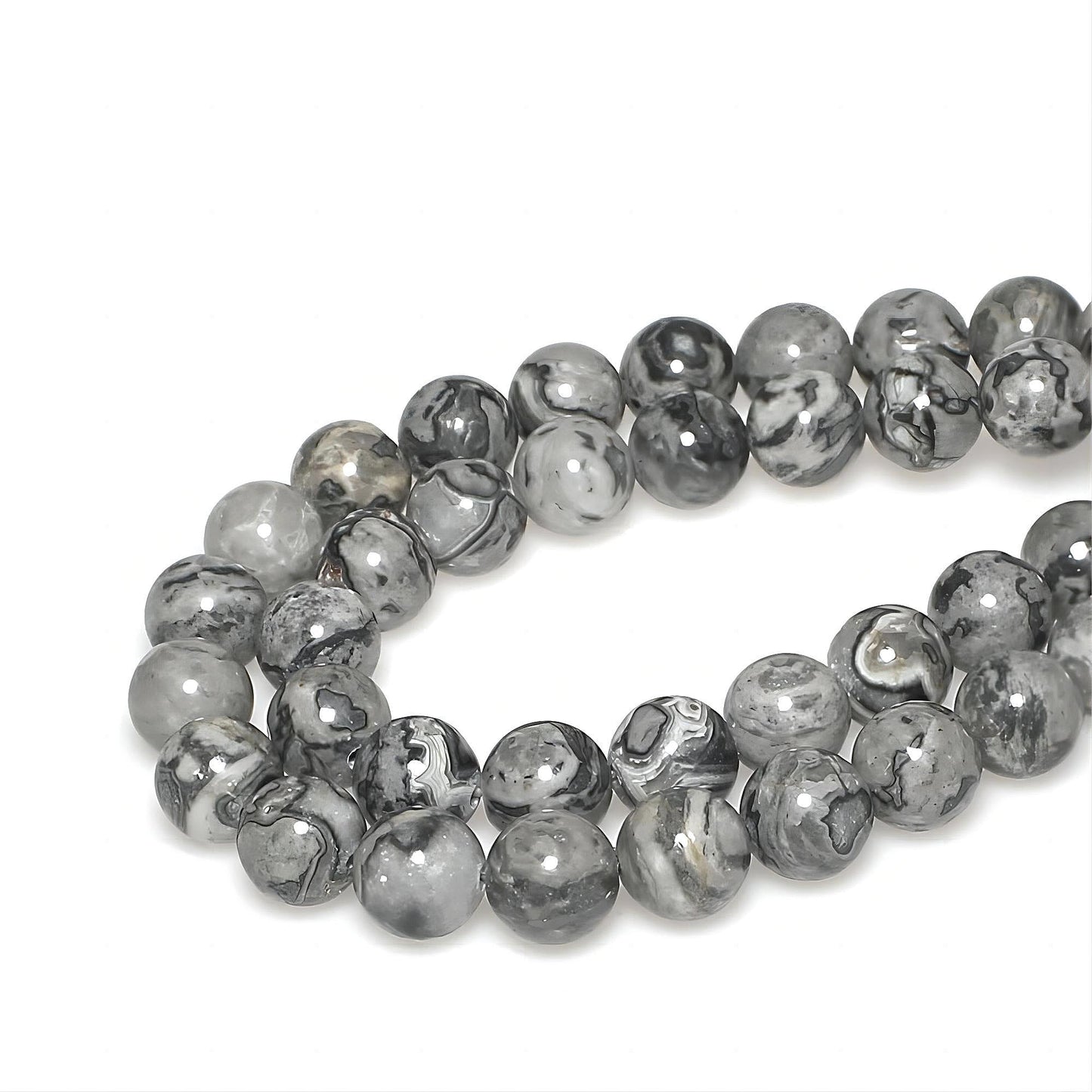 MJDCB AAA Natural Map Stone Beads Gray Picasso Stone Beads for DIY Bracelet Making 15" (10mm)
