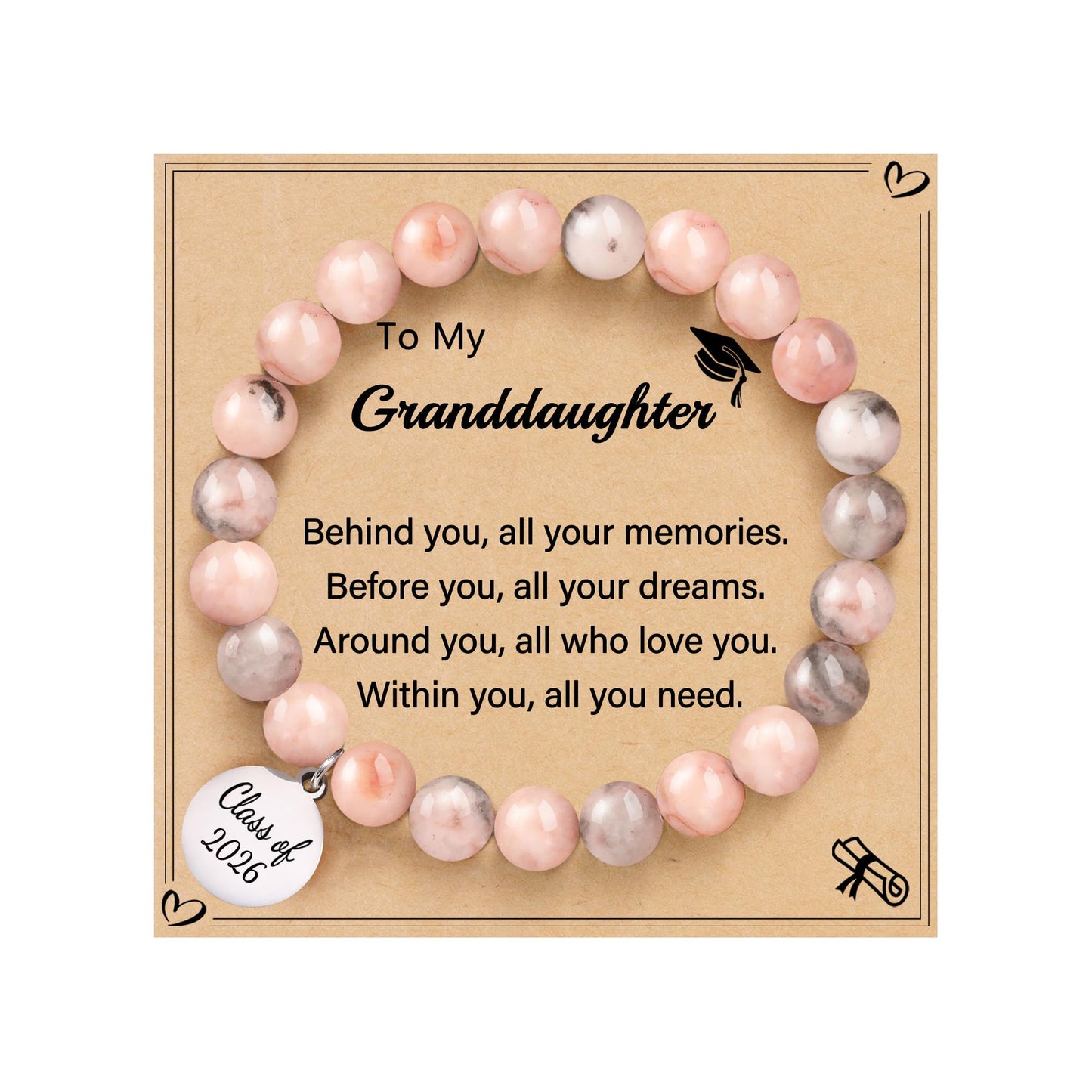Sistble Graduation Bracelets 2026 High School Graduation Gifts, Class of 2026 8th Grade Granddaughter Gifts from Grandma Jasper Stone Beaded Jewelry Teen Girl Gift
