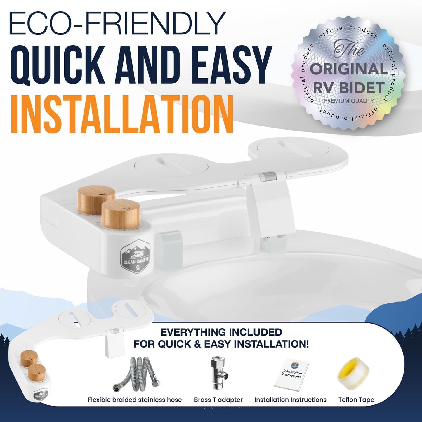 Clean Camper The Original RV Bidet Self-Cleaning Dual Nozzles | Non-Electric, Reversible Design | Easy Installation, RV Waterline Compatible | Adjustable Gentle Water Pressure | Eco-Friendly