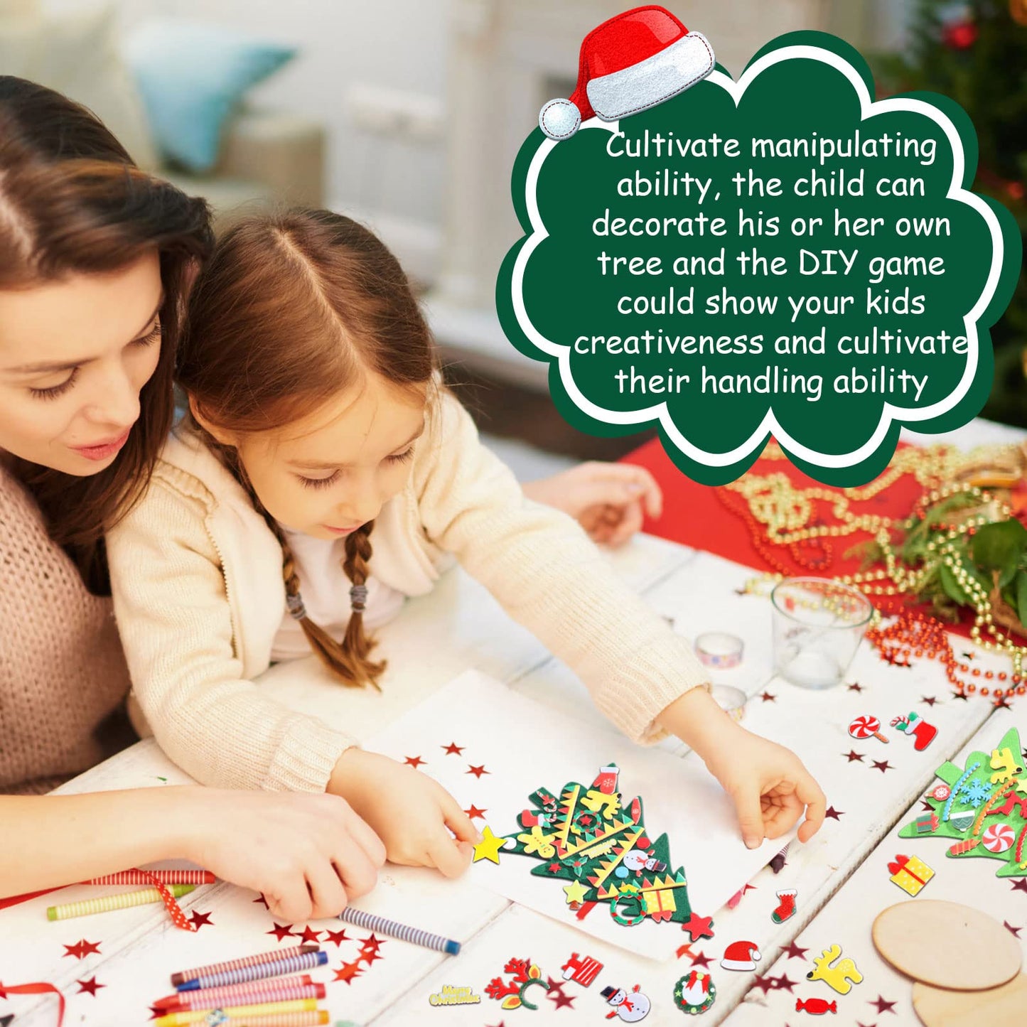 Tatuo DIY Felt Christmas Tree and Ornaments Felt Kids Party Favors Stickers for Kids Home Door Wall Hanging Christmas Tree Craft Decorations (24)