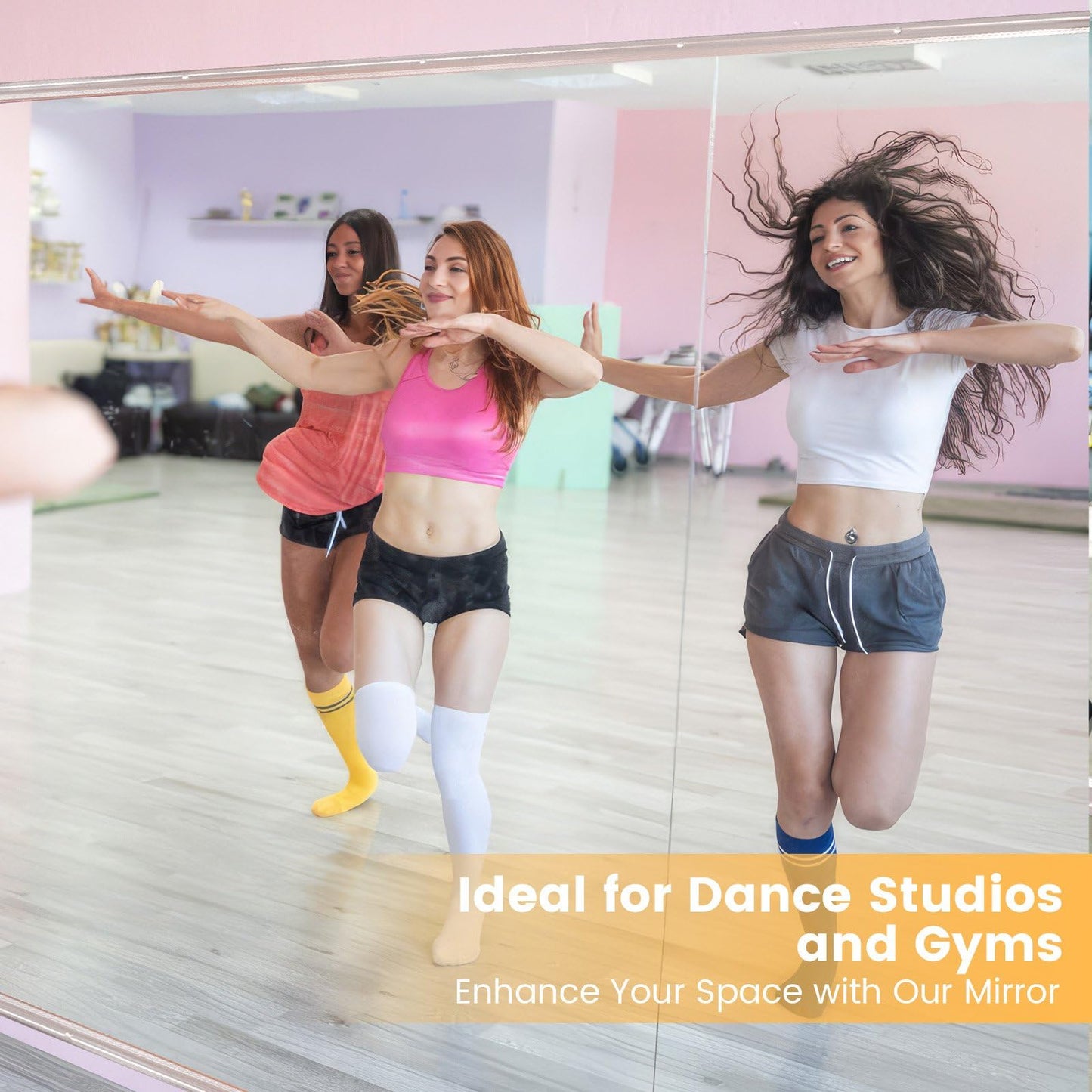 Amorho Gym Mirror, 56''x48''(3pcs 56''x16'') Frameless Full Body Mirror for Home Gym Wall, Tempered Glass, Yoga Studios, Dance Rooms, Garage Gyms.