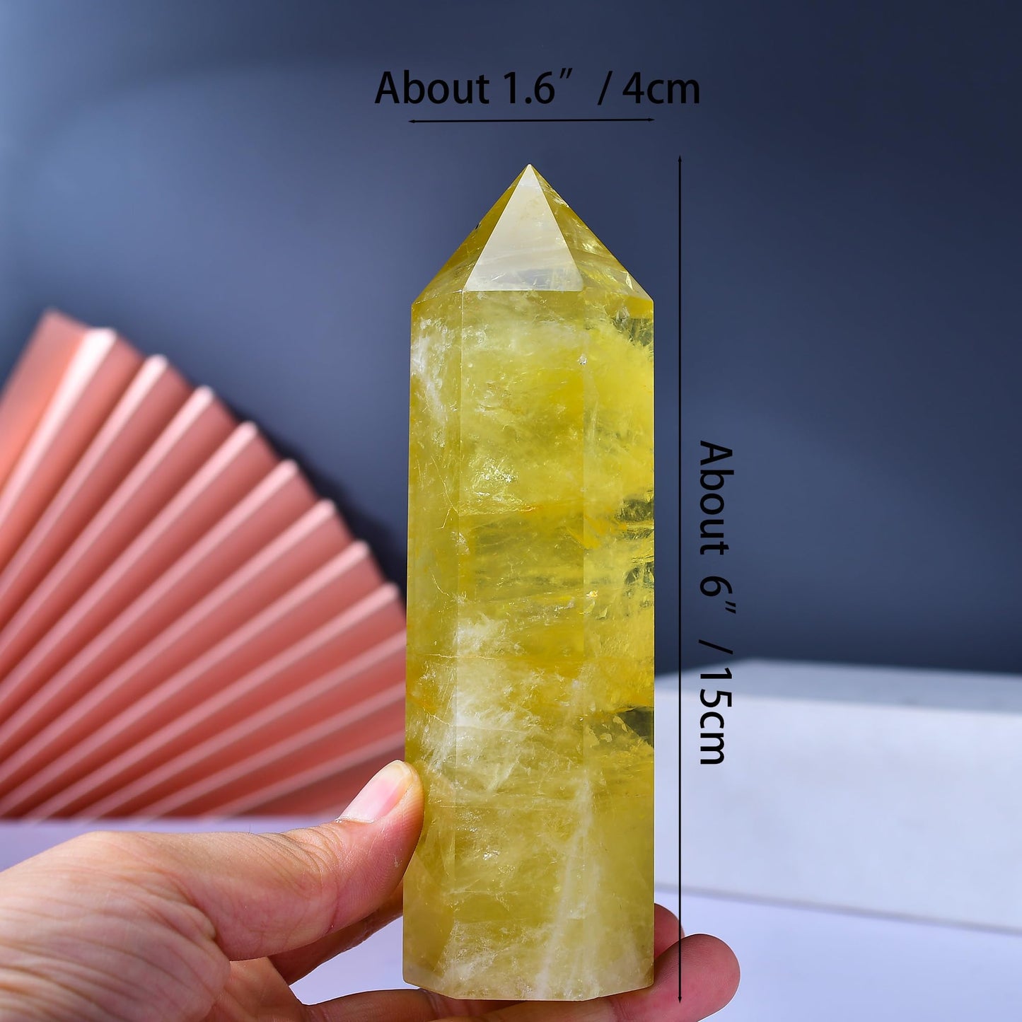 WUYOUSHI Large Citrine Healing Crystal Towers 5.9" -6.1" Natural Crystal Wand 6 Faceted Chakra Crystal Point Reiki Meditation Therapy Home Decoration Gift (1-1.2lb)