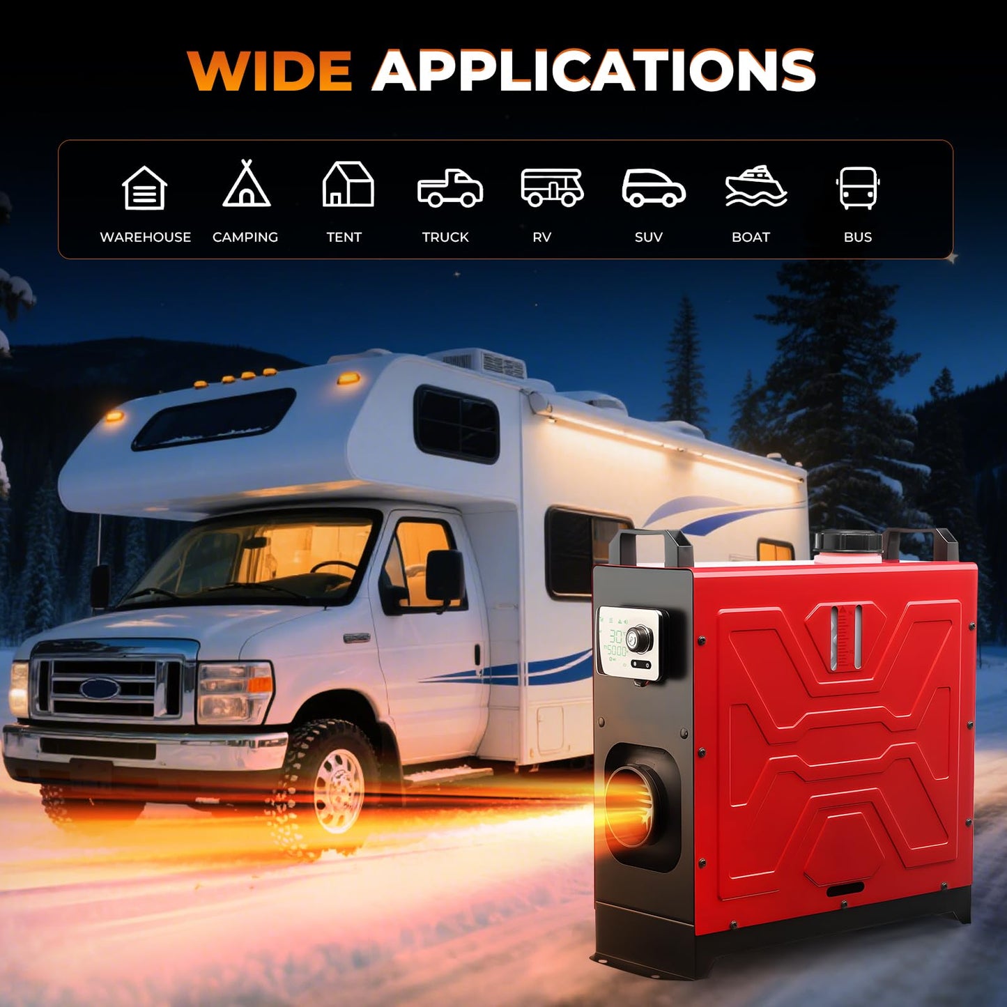 GEARLASSO Diesel Heater 12V/24V/110V 8KW APP Remote Control Parking Air Heaters All in One Fast Heating with Muffle Silencer for Campers RV Truck Boat Bus Car Trailer Garage Home Tent
