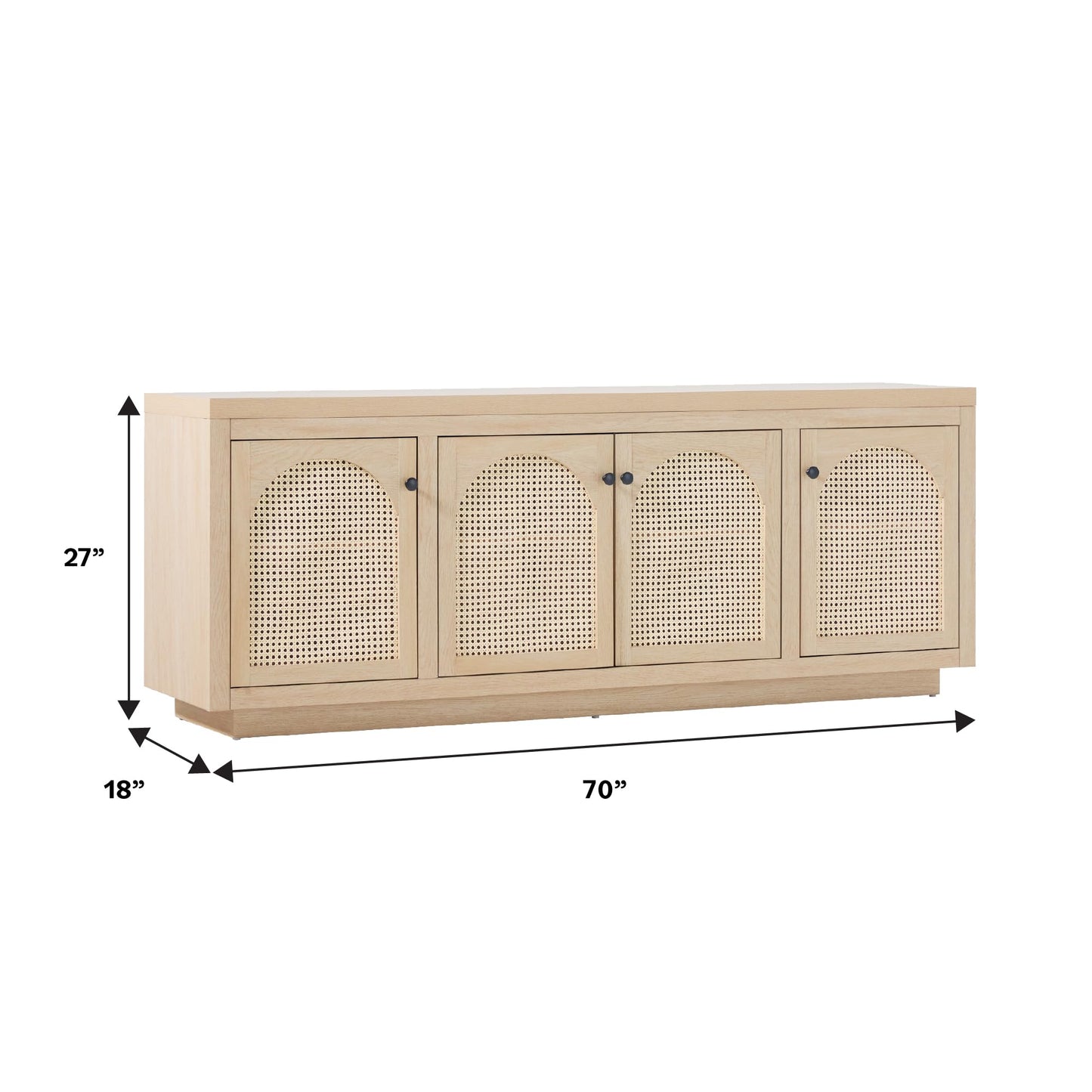 Walker Edison Sasha 4-Door Sideboard Buffet with Arched Rattan Panels, 70 Inch, Coastal Oak