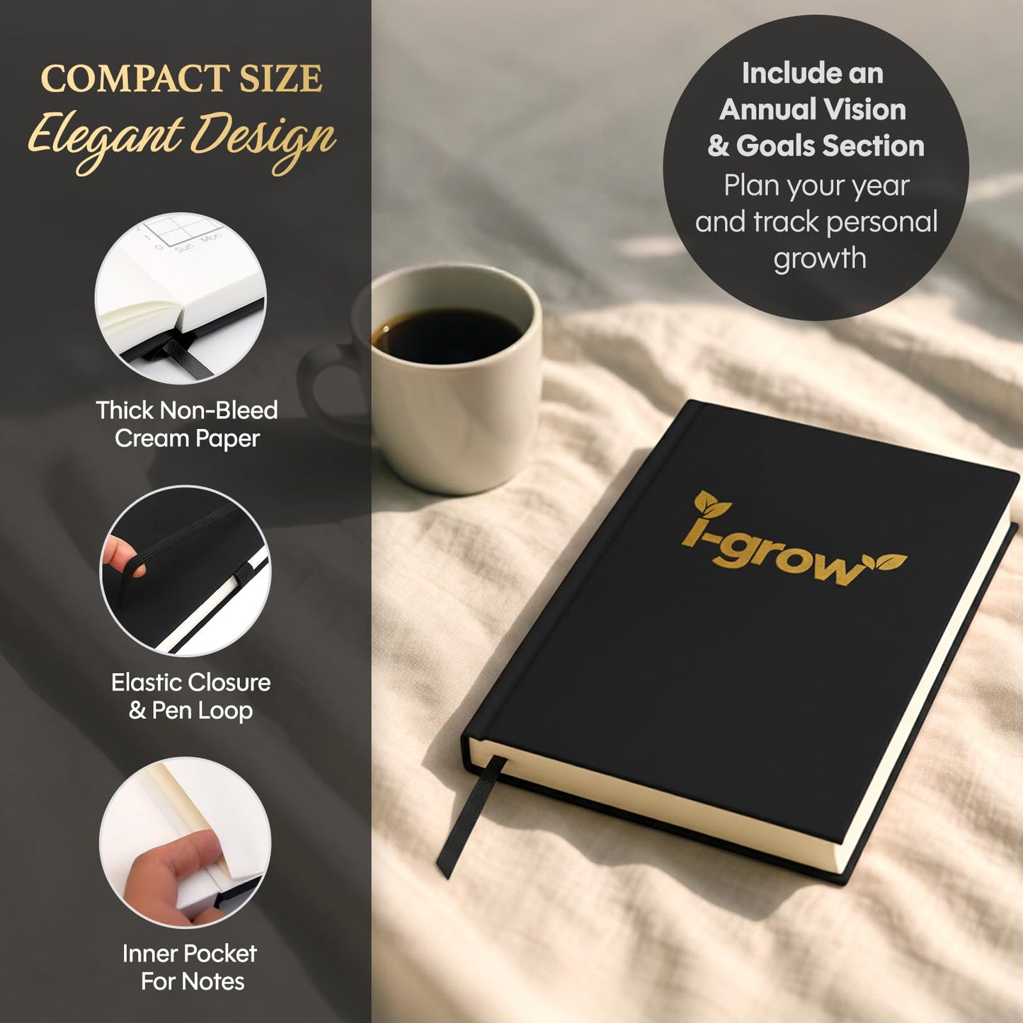 Gratitude Journal for Men & Women (Black) - A5 Hardcover Daily Prompt Journal with Gift Box & Pen - 5 Minute Practice for Mindfulness, Success & Productivity - Includes Stickers & Bookmark - 2026 Gift Set