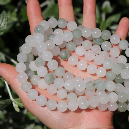 35pcs 10mm Natural Gemstone Beads for Jewelry Making Supplies,White Jade Healing Crystal Polished Round Loose Stone Beads for Bracelet Necklace 15 Inch
