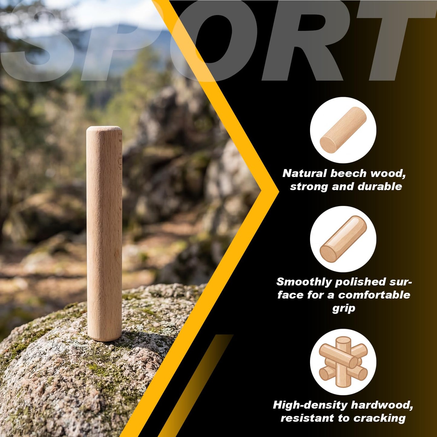 Qunclay 2 Pcs Climbing Hard Wood Pegs for Peg Boards, 6.5" in Length Wood Peg Board Climbing Holds for Body Building, Grip/core Strength and Endurance Training