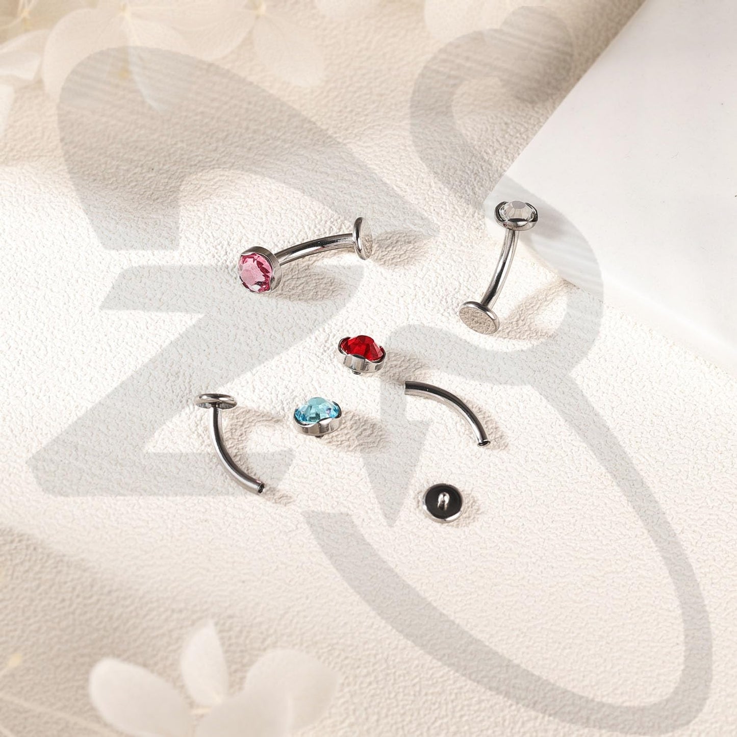 ZS ASTM F136 Titanium Belly Button Ring, 14G Cubic Zirconia Navel Jewelry, 6/8/10/12/14MM Internally Threaded Long Bar Navel Barbell Stud Flat Back Belly Piercing (Blue,L:14mm)