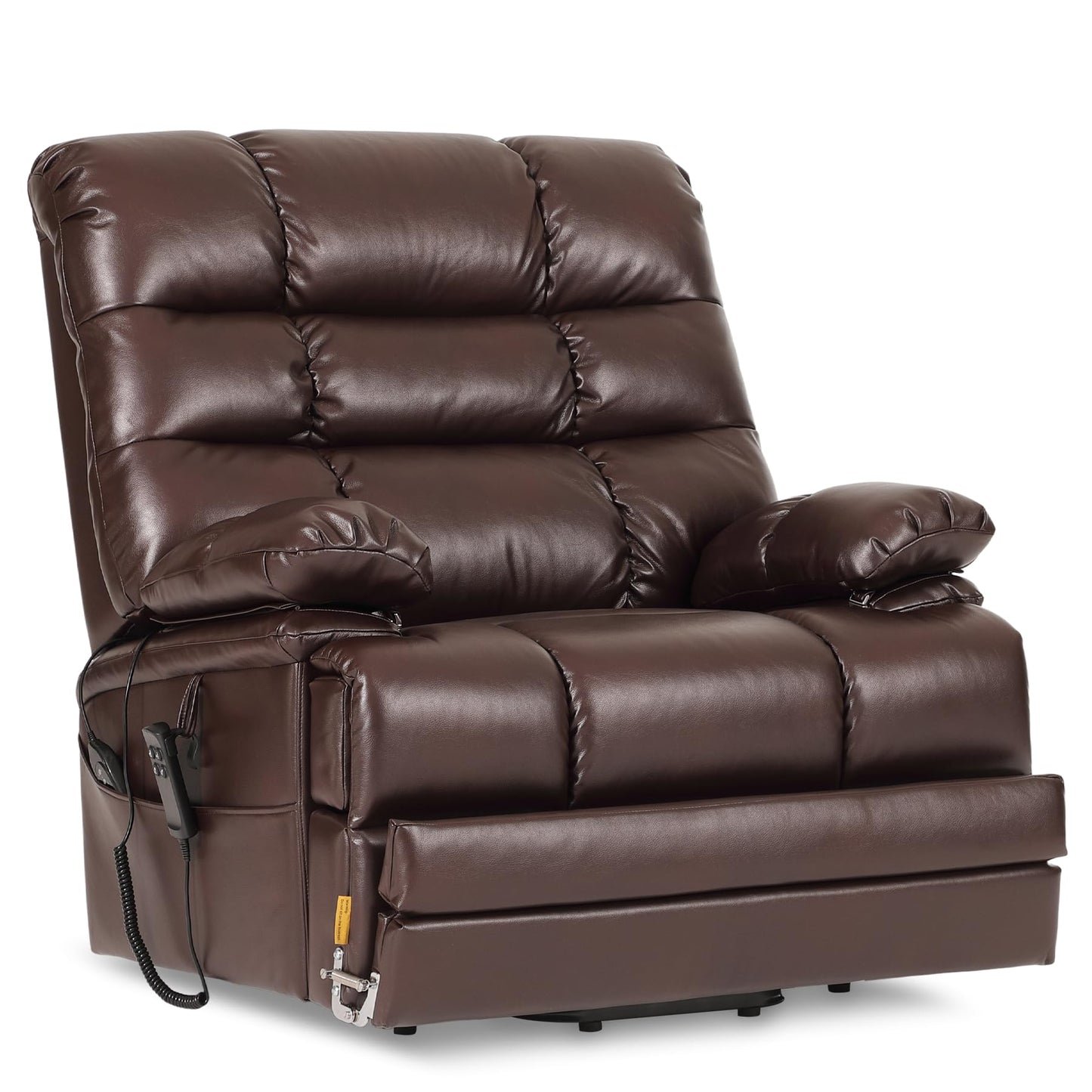 DYNOX 500 LBS Power Lift Recliner Chair for Big & Tall Seniors, Extra Large 3-Motor Lay Flat Chair with Heat, Massage & Extended Footrest(9505L,Faux Leather,Brown)