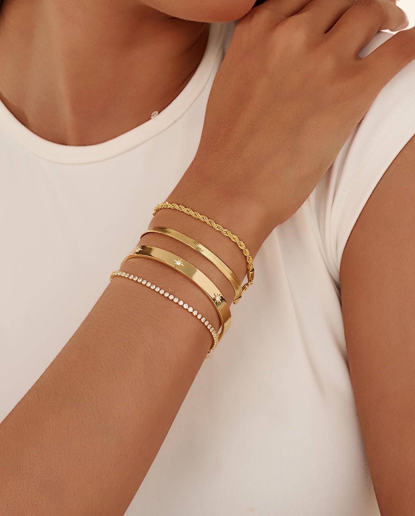 Gold Bracelets for Women 14K Gold Plated Stack Trend Bracelets Charm Paperclip Chain Cuban Link Layered Waterproof Bracelet Dainty Bracelet for Women Jewelry Gifts (Gold)