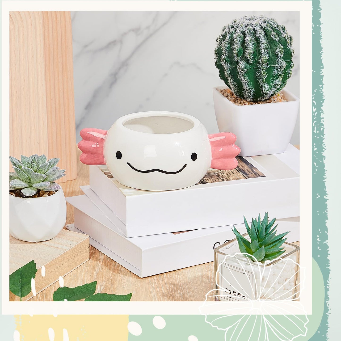RimCereal Axolotl Planter Axolotl Gifts for Men Women Cute Succulent Pots Plant Pots Pen Holder for Christmas Desk Office Home Decoration 6.02 x 2.36 Inches