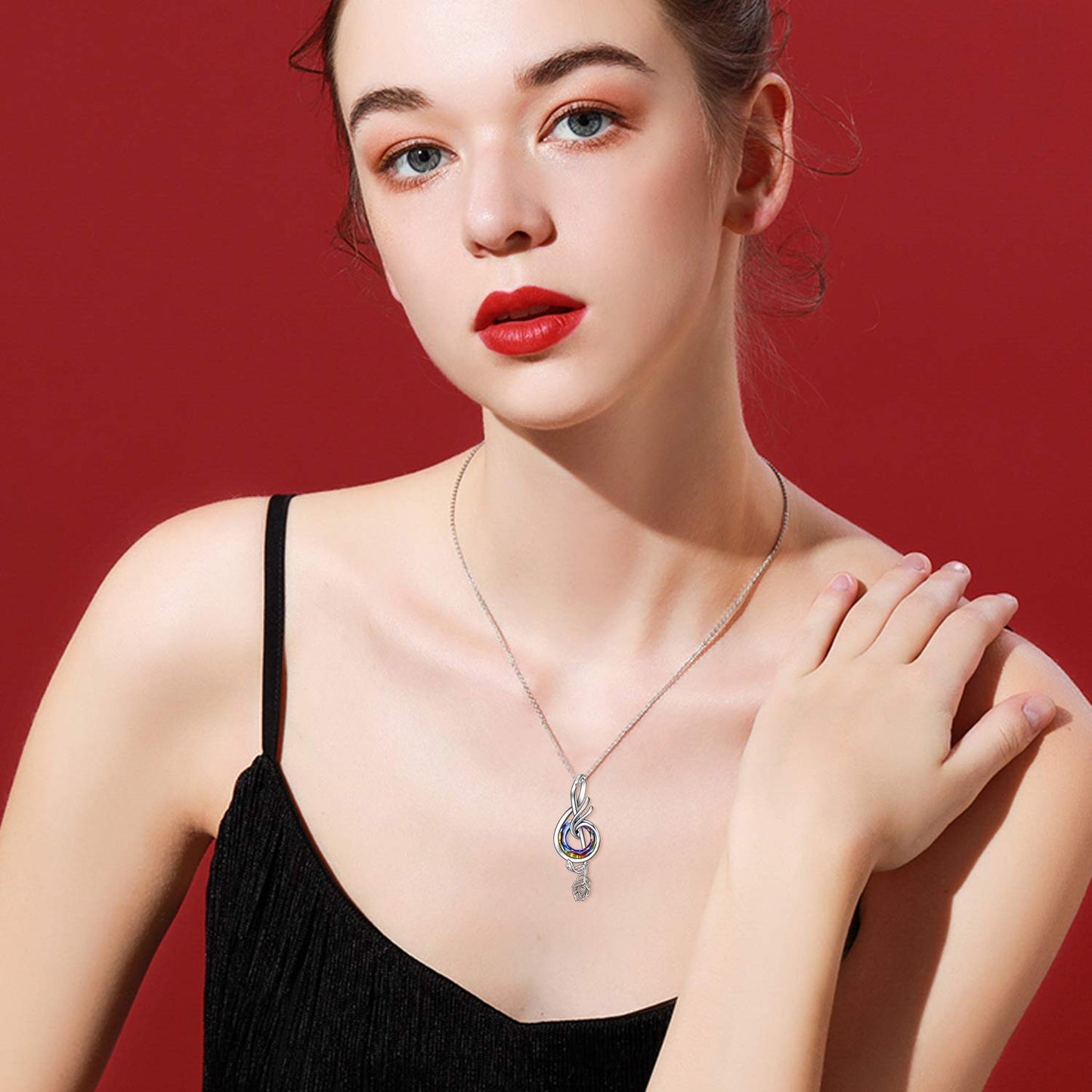 TOUPOP Music Gifts for Women Sterling Silver Music Necklace with Volcano Circle Crystal Phoenix Pendant Necklace Musical Notes Jewelry Gifts for Women Birthday Christmas