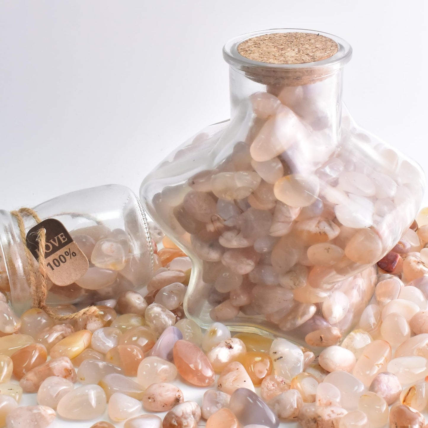 SigMntun Polished Sakura Agate Crystals - 72 Pcs, 0.5" 10 oz Handpicked Natural Tumbled Gemstones Rocks, Pebbles for Reiki, Chakra, Healing Home Decor