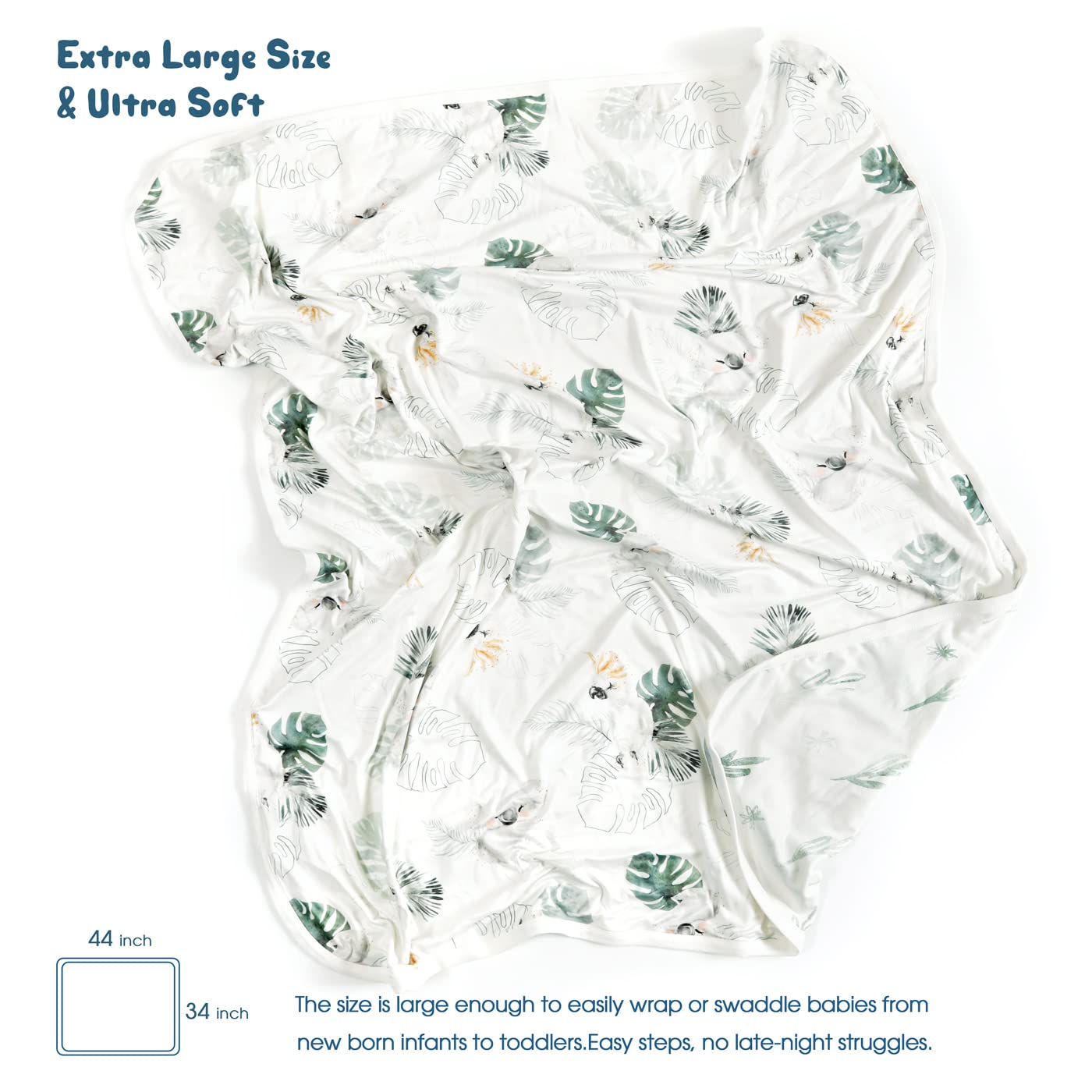GRSSDER Baby Blankets Super Soft Jersey Knit Swaddle Blanket for Baby Girls and Boys, Double Layer Receiving Blankets 34 x 44 Inches Extra Large for Baby Show Gift, Watercolor Animals, Mint Green
