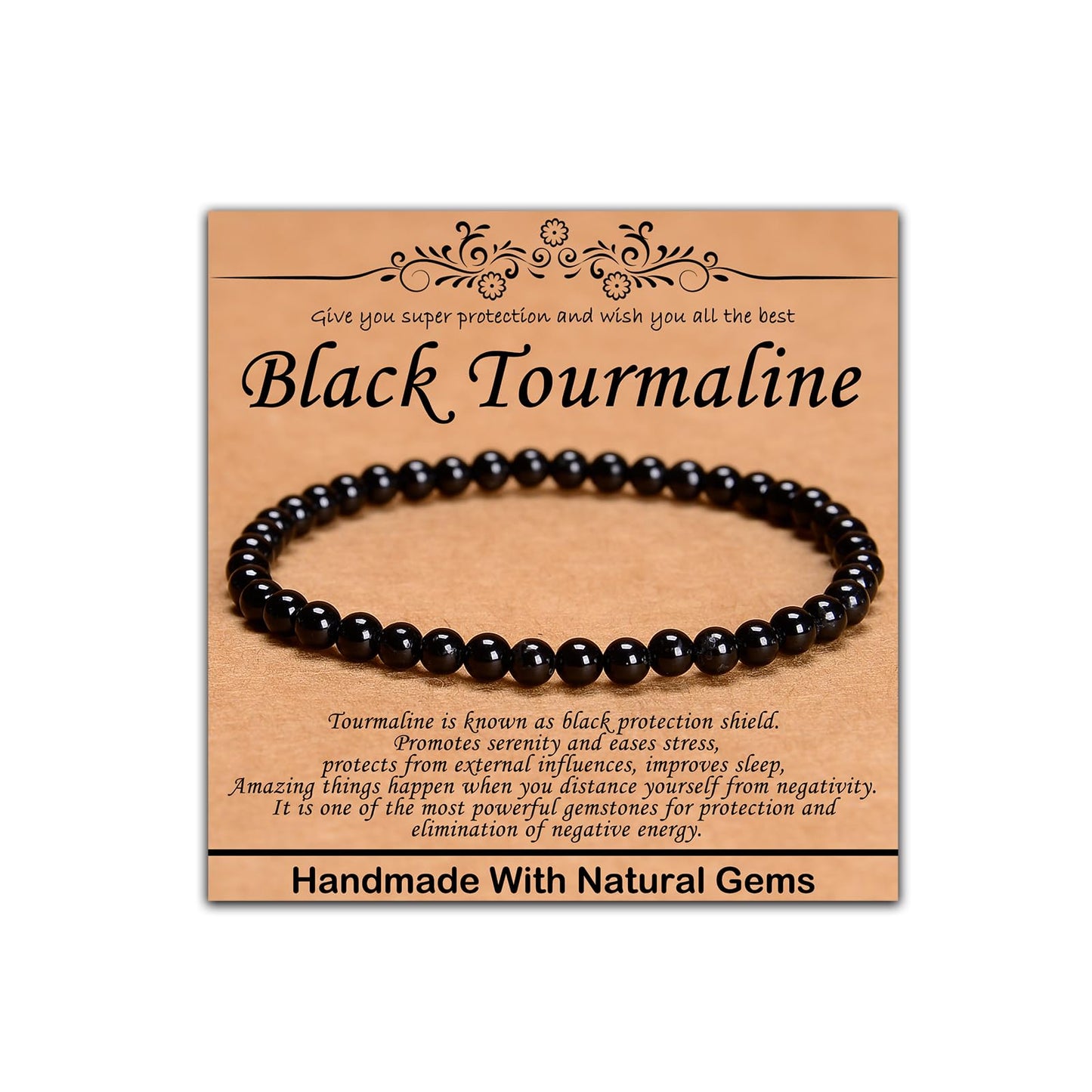 CHCCOYE 4mm Natural Healing Gemstone Bracelet Handmade Yoga Stretch Elastic Bracelet Stress Relief Crystal Jewelry for Men and Women (4mm Black Tourmaline)