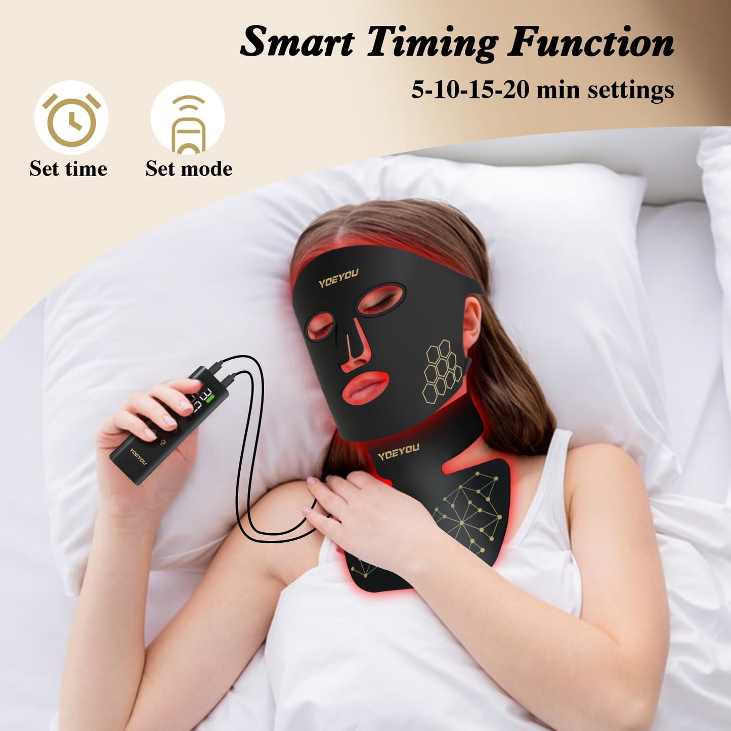 YOEYOU Red Light Therapy for Face and Neck, 850nm Infrared & Red Light Mask, 4 Modes LED Face Mask Light Therapy with Neck Masks, 2600mAh Rechargeable Portable Skincare Device at Home & Travel