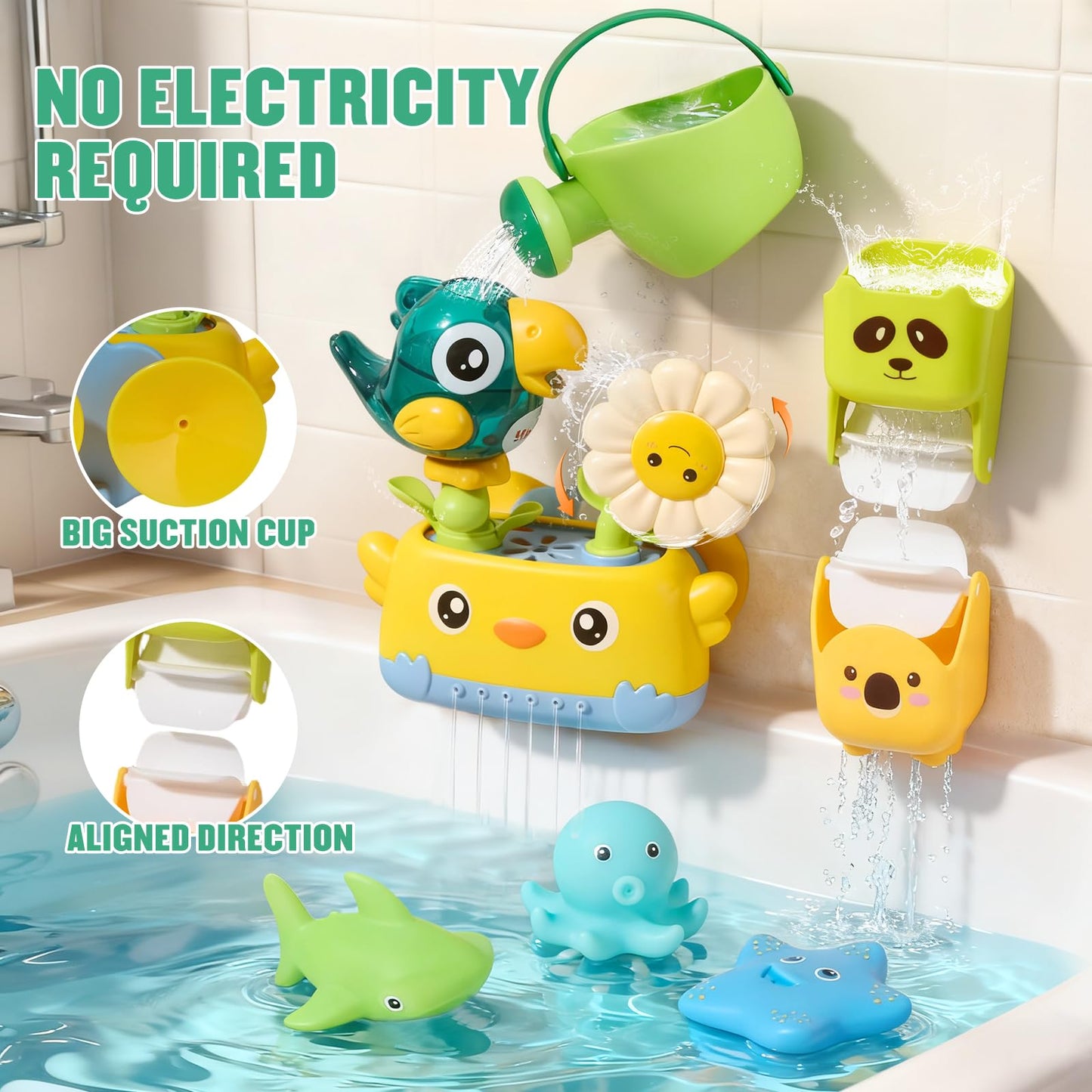 Baby Bath Toys for Kids Ages 1-3 | Fun & Easy Grip Mold Free Bath Toys Toddler 2-4 | Bath Cups Spoon Watering Can for Baby 12-18 Months | Toddler Bath Tub Pool Water Toys for 1+ Year Old Boys Gift