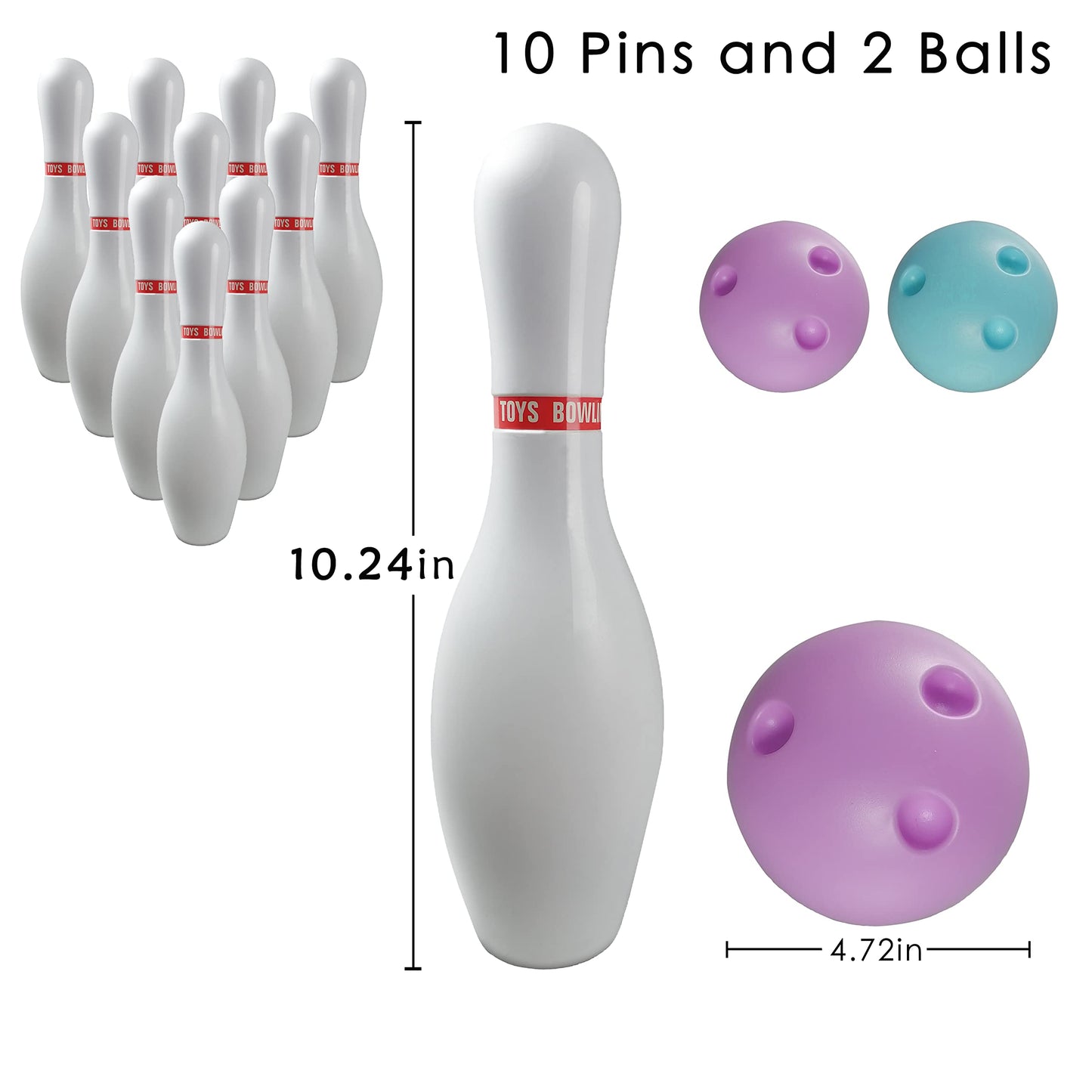 OceanWings Kids Light up Bowling Ball Toys Set,Bowling Pins Toy Game with 10 Pins & 2 Balls Fun Sports Games for Kids Toddler Indoor & Outdoor Boys Girls Children 3 4 5 6 Years