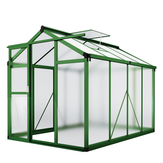 Garvee 6x8 ft Greenhouse - Aluminum Greenhouses for Outdoors, Large Polycarbonate Greenhouse with Roof Vent, Heavy Duty Walk-in Green Houses for Outside Garden, Backyard, Patio, Lawn, Easy Assembly