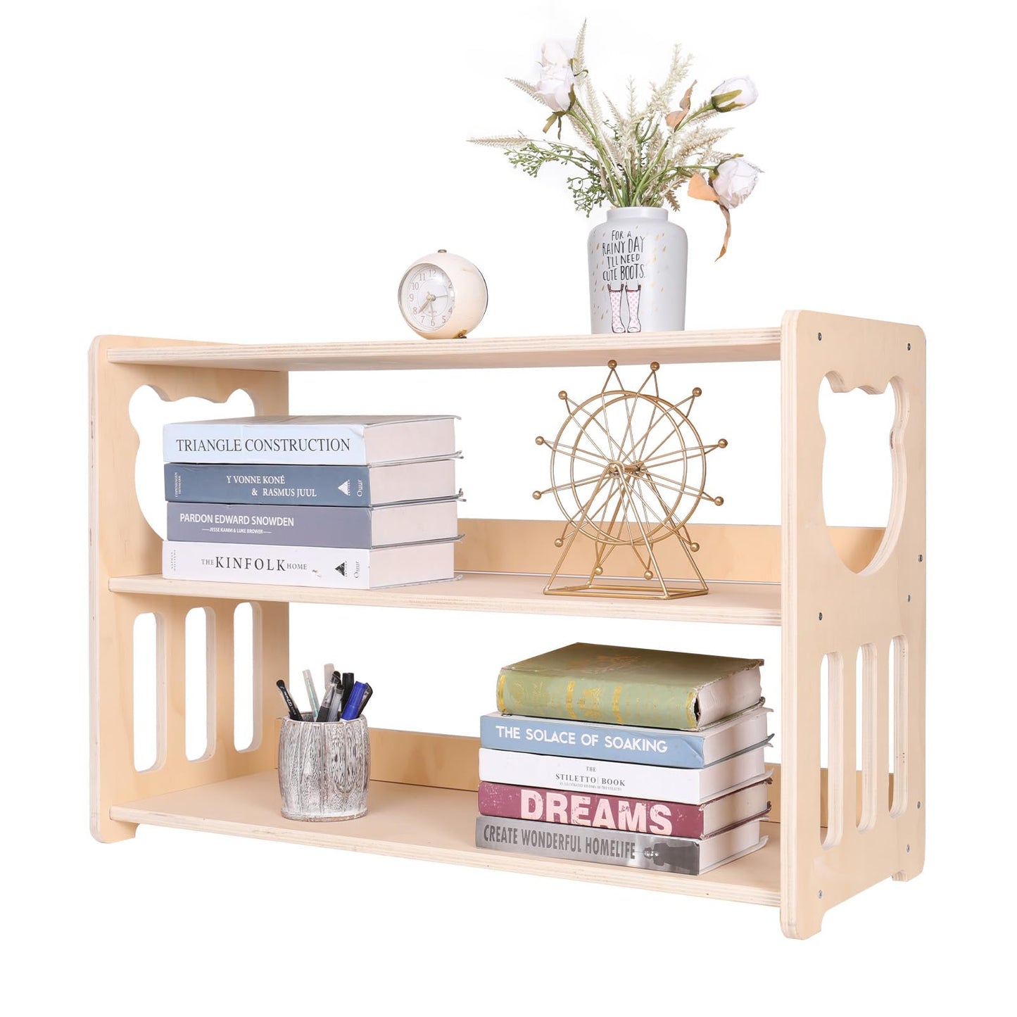 Montessori children's bookshelves, toy shelves, wooden storage and organization shelves, sturdy and safe kindergarten classroom furniture bookcases （3Tier）