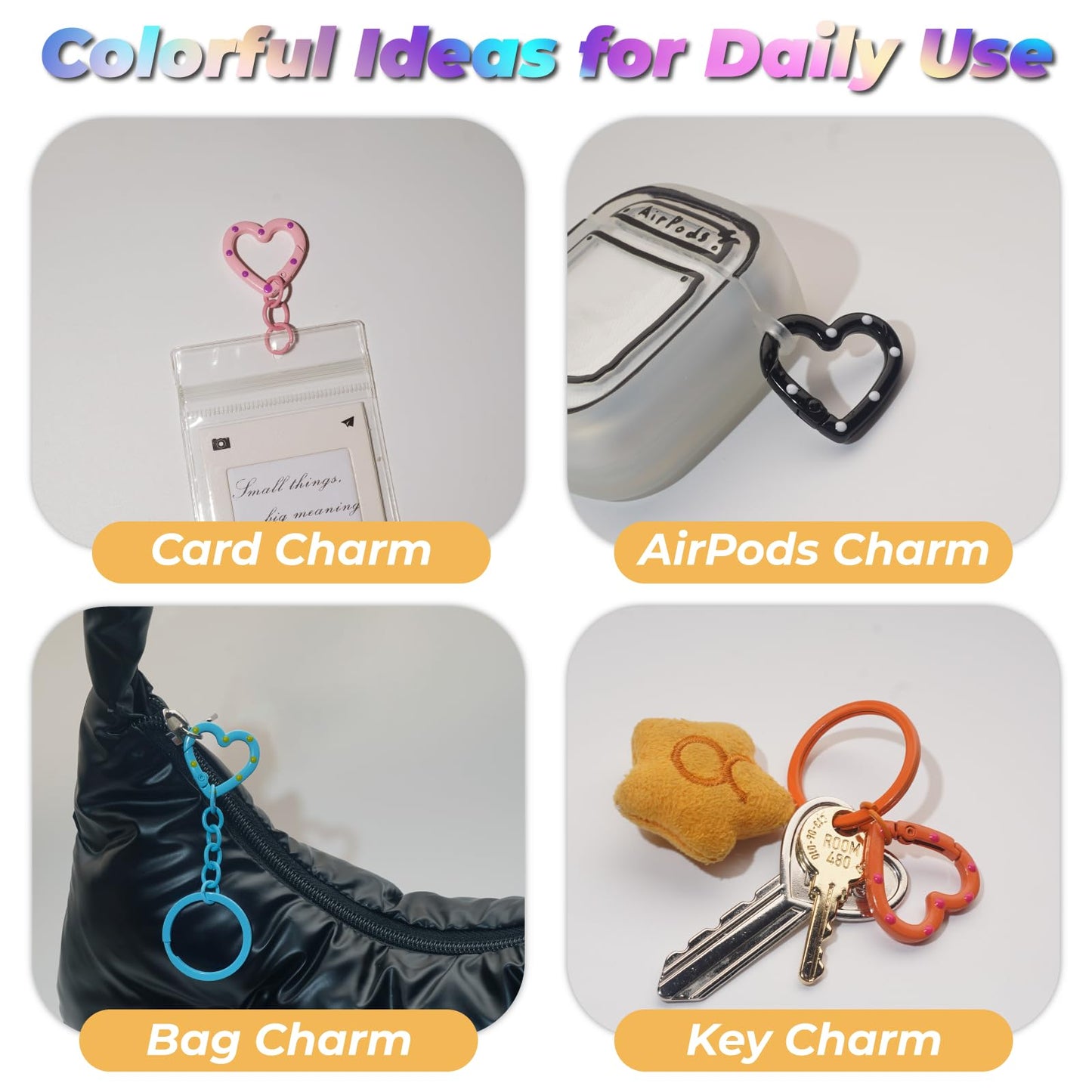 KSYN KO-KO 180PCS Heart Keychain Clasp DIY Set – Colorful Heart Clasps with Key Rings, Chains, and Jump Rings for Keychain, DIY Crafts, Bag Charms, Gifts and Party Favors – 30 Full Sets in 10 Colors