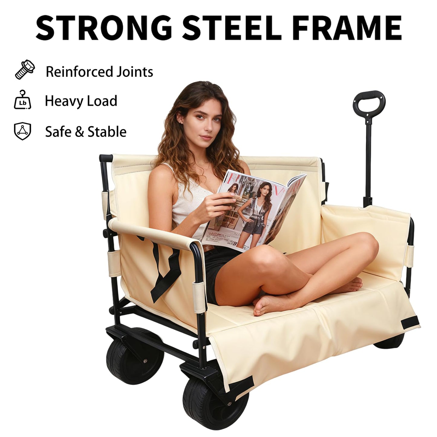 Collapsible Folding Wagon, Foldable Beach Wagon Cart with 300L Storage Collapsible 330LBS Folding Cart Adjustable Handle, Outdoor Utility Wagon for Groceries, Camping, Sports, Shopping