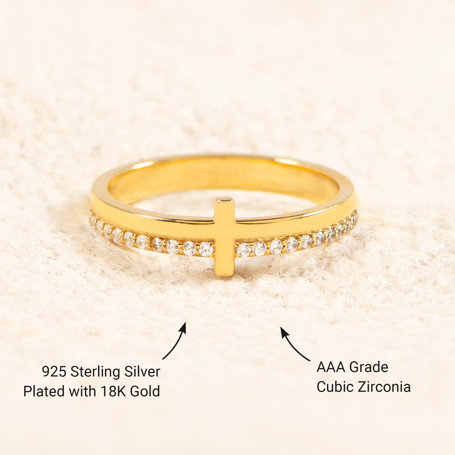 STORYJEWELLERY Cross Rings for Women, Purity Ring, 925 Sterling Silver Gold Plated Rings, Christian Ring, Christian Jewelry for Women, Confirmation Gifts, Baptism Gifts, Size 12