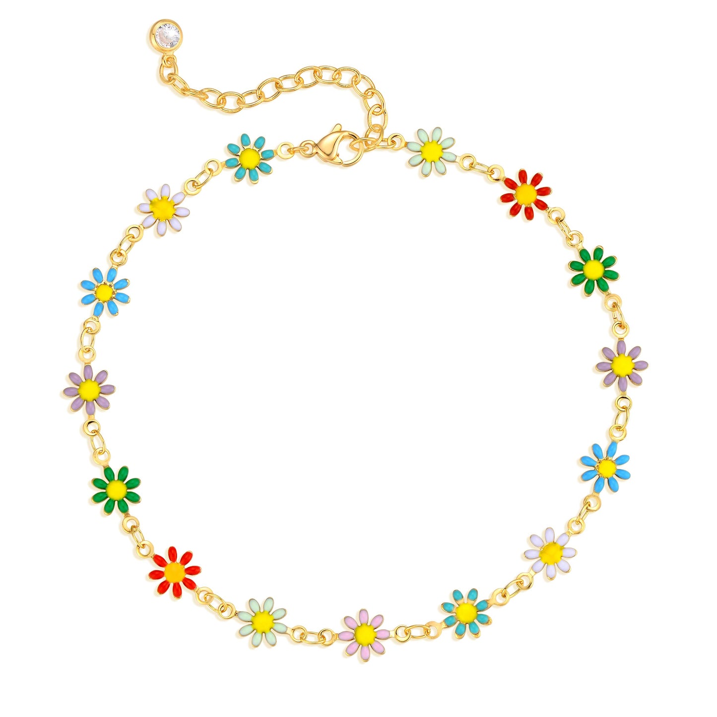 MTMY Gold Anklets for Women 14K Gold Plated Colorful Tassel Foot Chain Dainty Adjustable Cute Summer Beach Boho Anklets Jewelry Gift for women (colorful daisies)