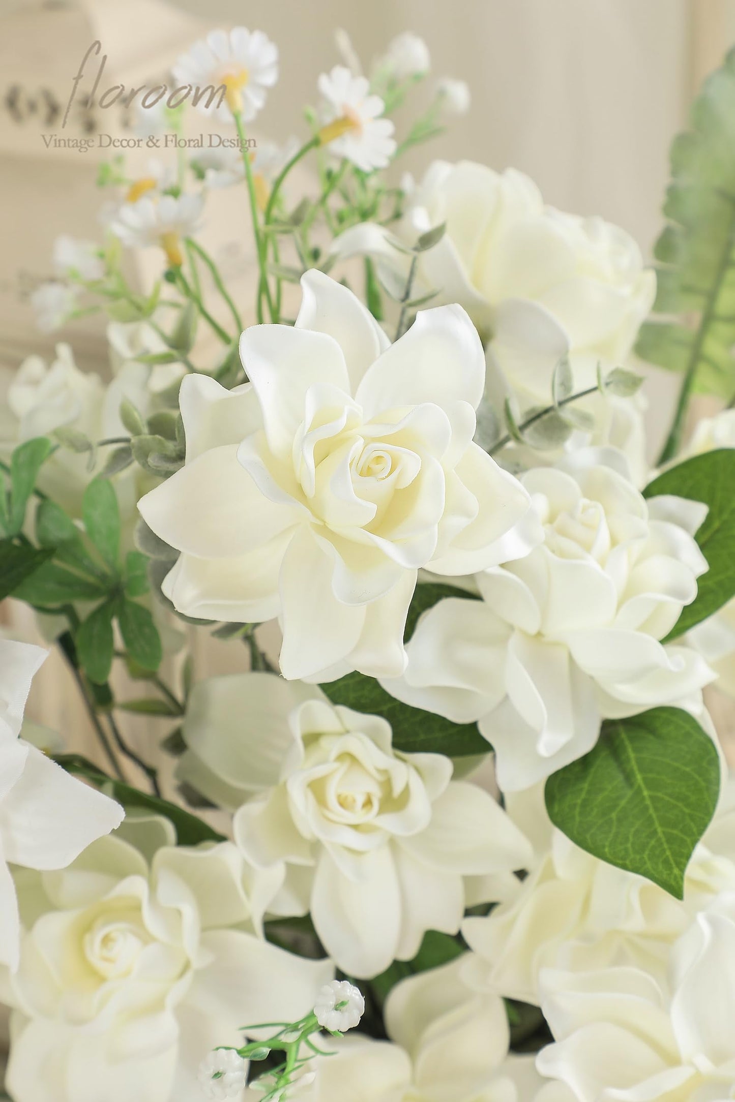Floroom Artificial Gardenia Flowers 2.7" 25pcs Real Looking Ivory Foam Fake Flowers with Stems for DIY Wedding Bouquets Bridal Shower Centerpieces Floral Arrangements Party Tables Home Decorations