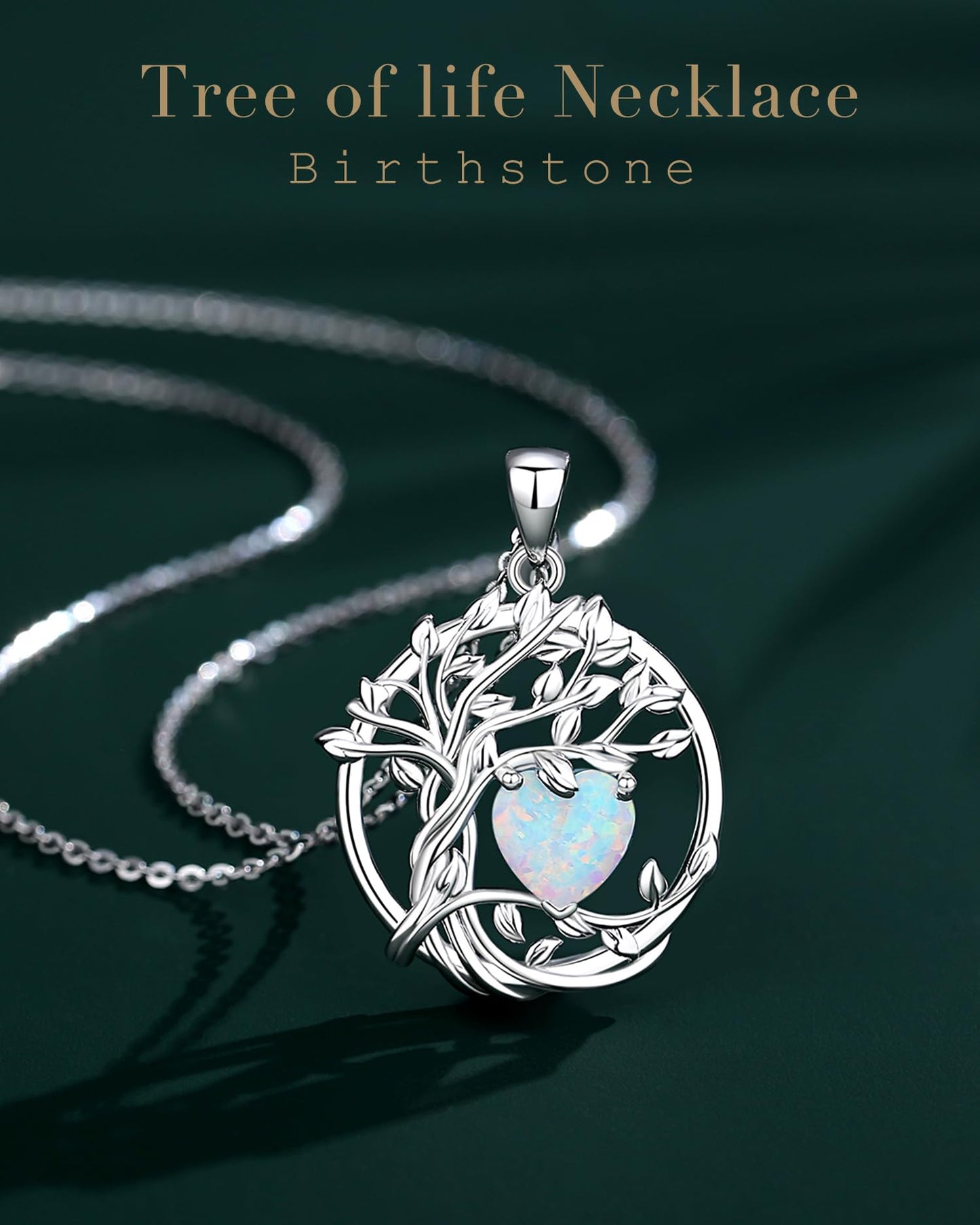 FANCIME Tree of life Birthstone Necklace for Women Sterling Silver Tree Jewelry Opal Pendant October Birthstone Gemstone Anniversary Birthday Mothers Day Gifts for Mom Her