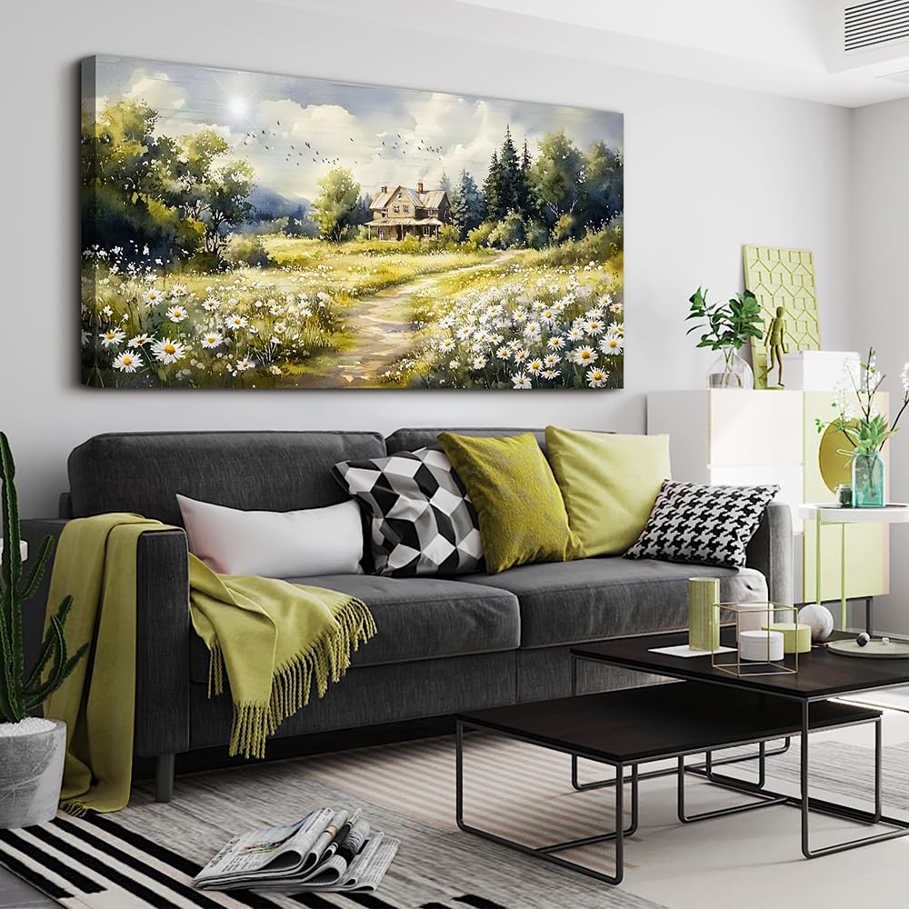 ERQINHUA Large Wall Art For Living Room Canvas Wall Decor For Bedroom Field Scenery Flower Watercolour Painting Office Decorations Stretched And Framed Wall Pictures Artwork Home Decor 30"X60"