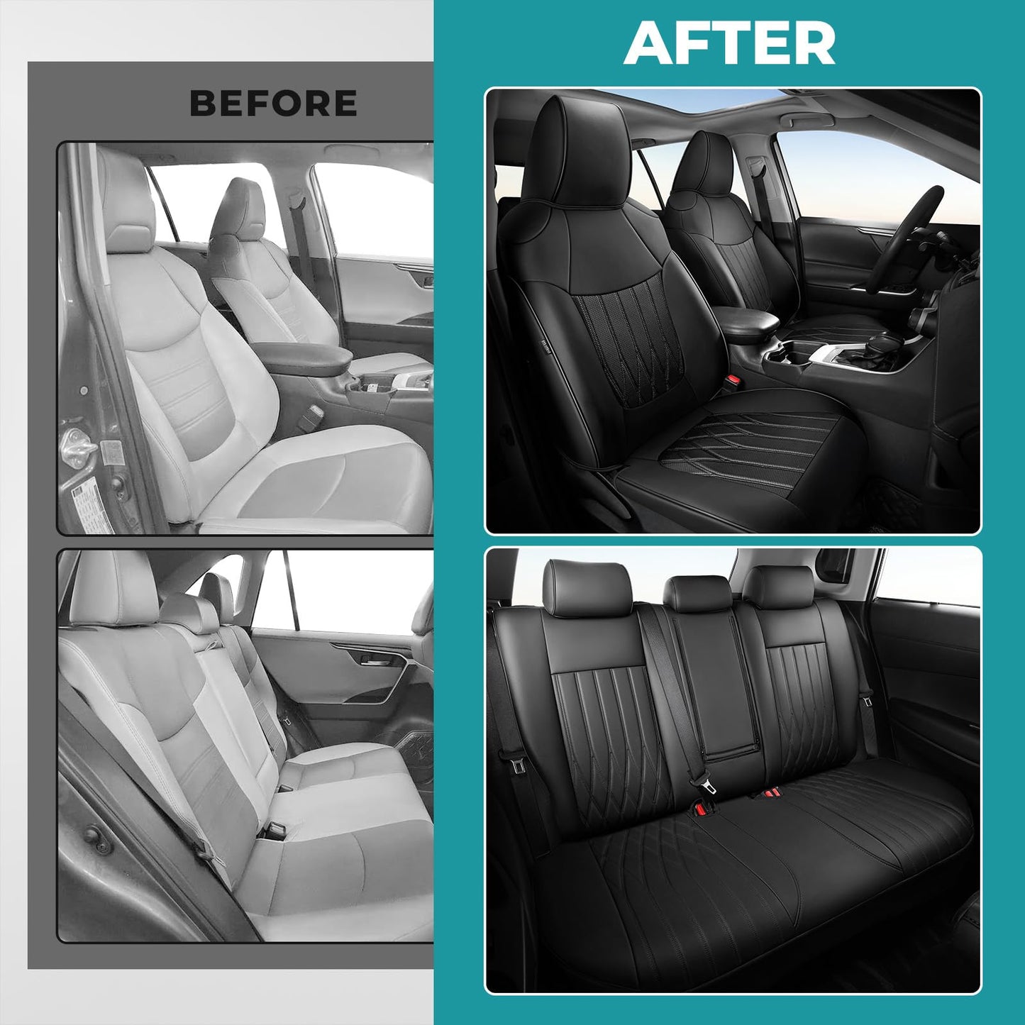 FEINEPRO RAV4 Seat Covers for Toyota RAV 4 2019 2020 2021 2022 2023 2024 2025 LE XLE Limited XLE Premium Gas (not for Hybrid) Faux Leather Car Seat Covers Full Set - Black