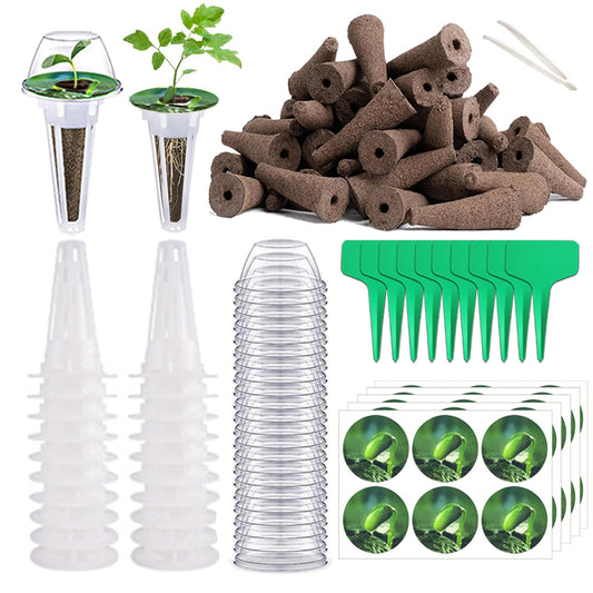 TOJOHIYI 101pcs Hydroponic Pods Kit - Grow Anything Seed Pods with 30 Grow Sponges, 30 Labels, 15 Grow Baskets & Domes 10 Plant Tags and 1 tweezer | Fits Most Indoor Gardening Planting Systems