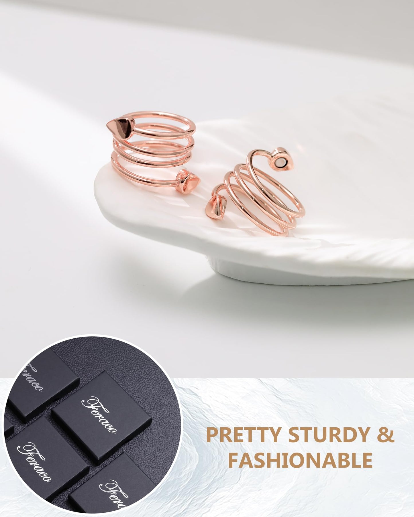 Feraco 2 PCS Magnetic Rings for Women,99.99% Pure Copper Thumb Magnetic Fingers Ring,Valentine's Day Gifts for Women(Rose Gold)