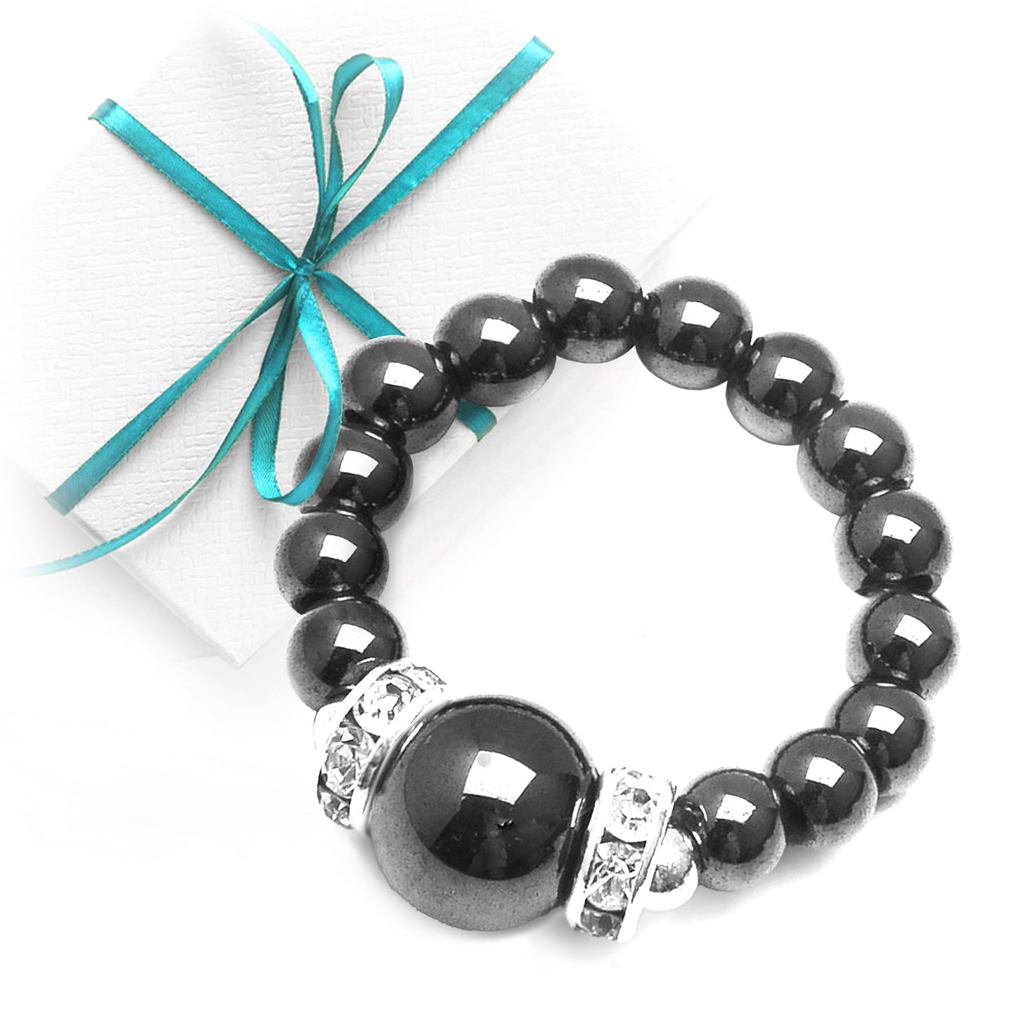 MAGNEHEALTH Black Magnetic Hematite Stretch Ring - Beaded Rings & Stretch Rings For Women, Finger Rings For Women, Aesthetic Rings & Magnet Rings For Acupressure Points - Small Ring Size, 6-7