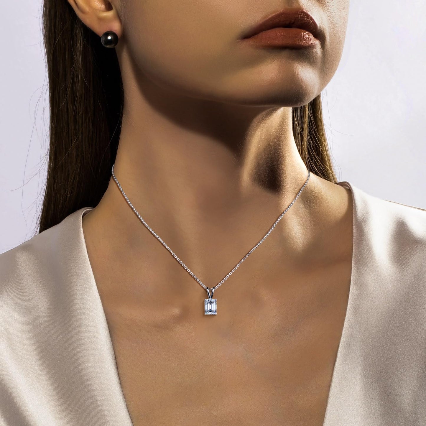 AnuClub Emerald Cut Moissanite Pendant Necklace 2CT D Color VVS1 925 Sterling Silver Everyday Wear Necklace for Women Wife Her with Certificate, 40+2+3cm Adjustable Chain