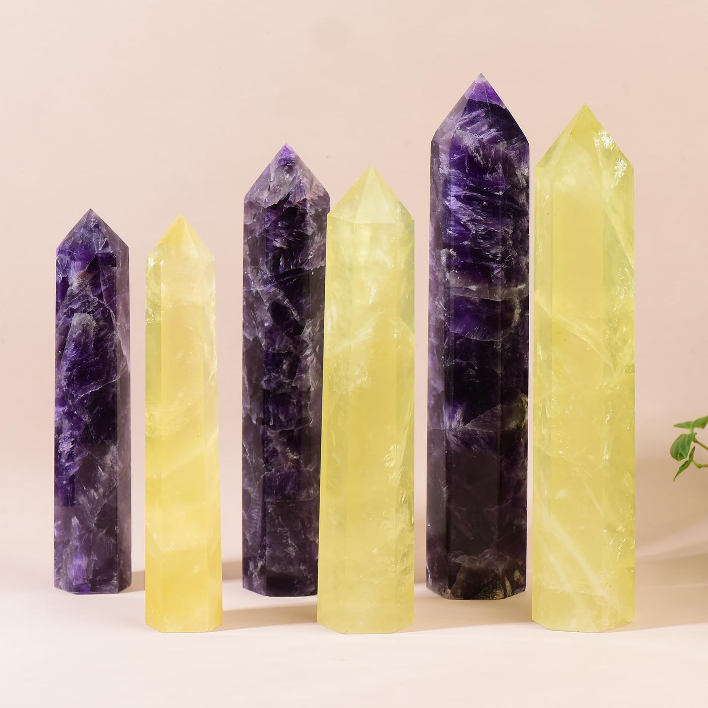 WUYOUSHI Large Natural Citrine Healing Crystal Wand 7.08-7.87" Natural Crystal Tower 6 Faceted Chakra Crystal Point Meditation Therapy Reiki Energy Stone Home Decor Collection Gift