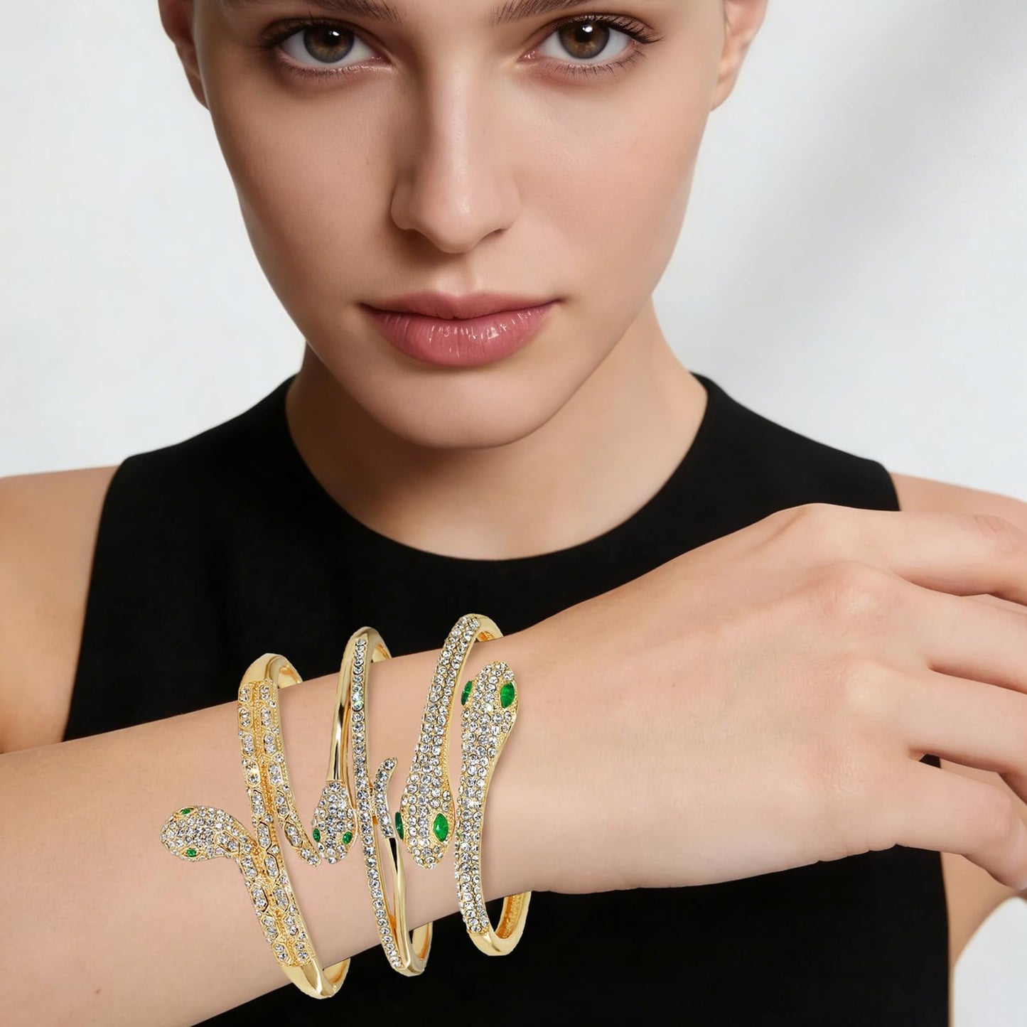 Pack of 6 - Gold Bracelet Bangles Bulk Set for Women,Trendy Stackable, Zinc Alloy Rivet & Four-Leaf Clover Design Stackable Bangles with Rhinestones, 7-inch Circumference Fits Most Adults, Jewelry Gift for Her, Girlfriend, Wife, Mom, Sister, Lover on Birt
