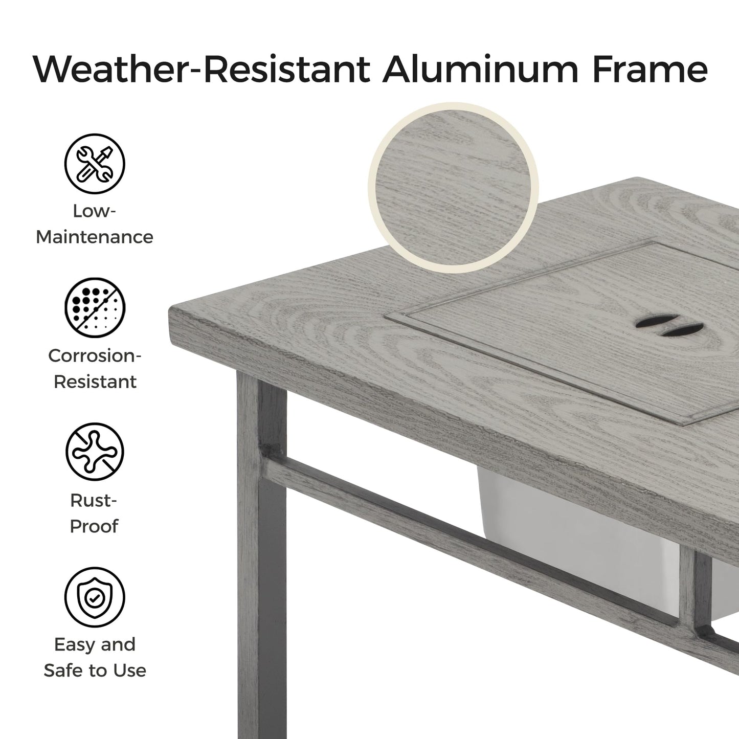 Green4ever Aluminum Propane Fire Pit Table, 47" 50,000 BTU Multifunctional Fire Table with CSA Certification, 4.5 Gallons Ice Bucket, and Lava Rocks, 3-in-1 Coffee Table for Outdoor Patio, Grey