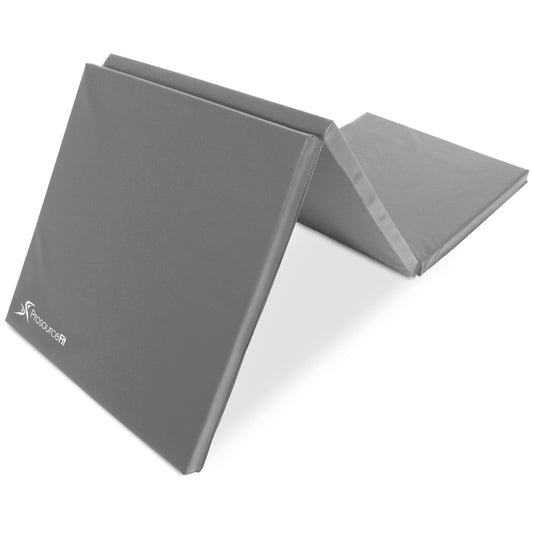 ProsourceFit Tri-Fold Folding Thick Exercise Mat 6’x2’ with Carrying Handles for MMA, Gymnastics Core Workouts, Grey