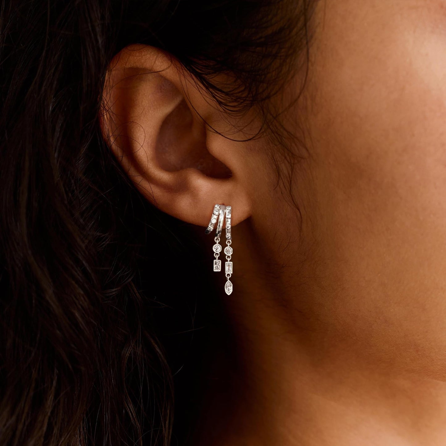 SELSHE Silver Earrings for Women,Dainty Silver Huggie Hoop Earrings Long Dangle Drop Earrings Hypoallergenic Statement Hoop Earrings for Women Trendy Silver Jewelry Women's Accessories