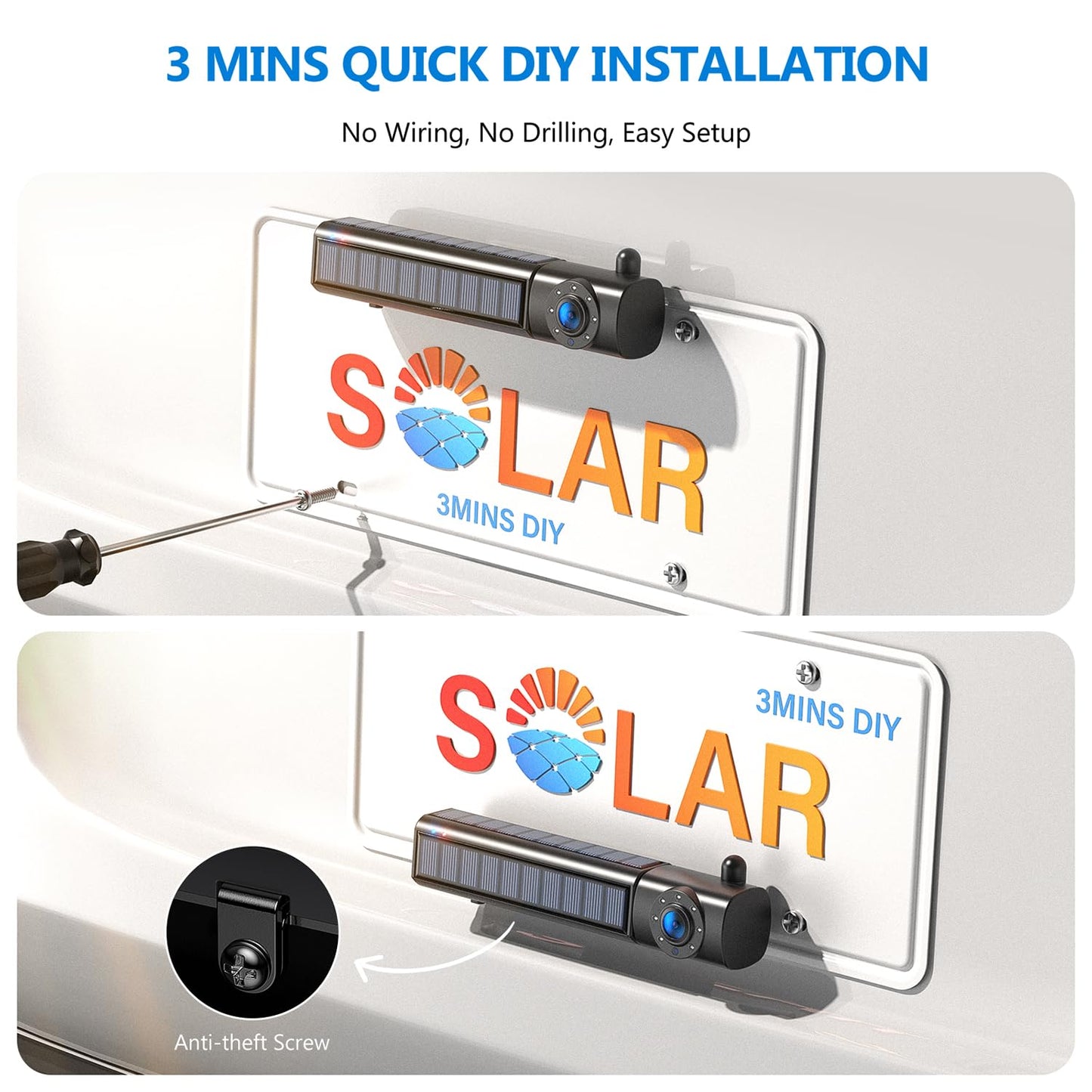 DVKNM Solar Wireless Backup Camera, 1080P 5" IPS Monitor & Auto On Off Back Up Camera, 2 Mins Easy Setup Battery Powered Night Vision Waterproof, Reverse Camera for Car SUV Truck Van Trailer