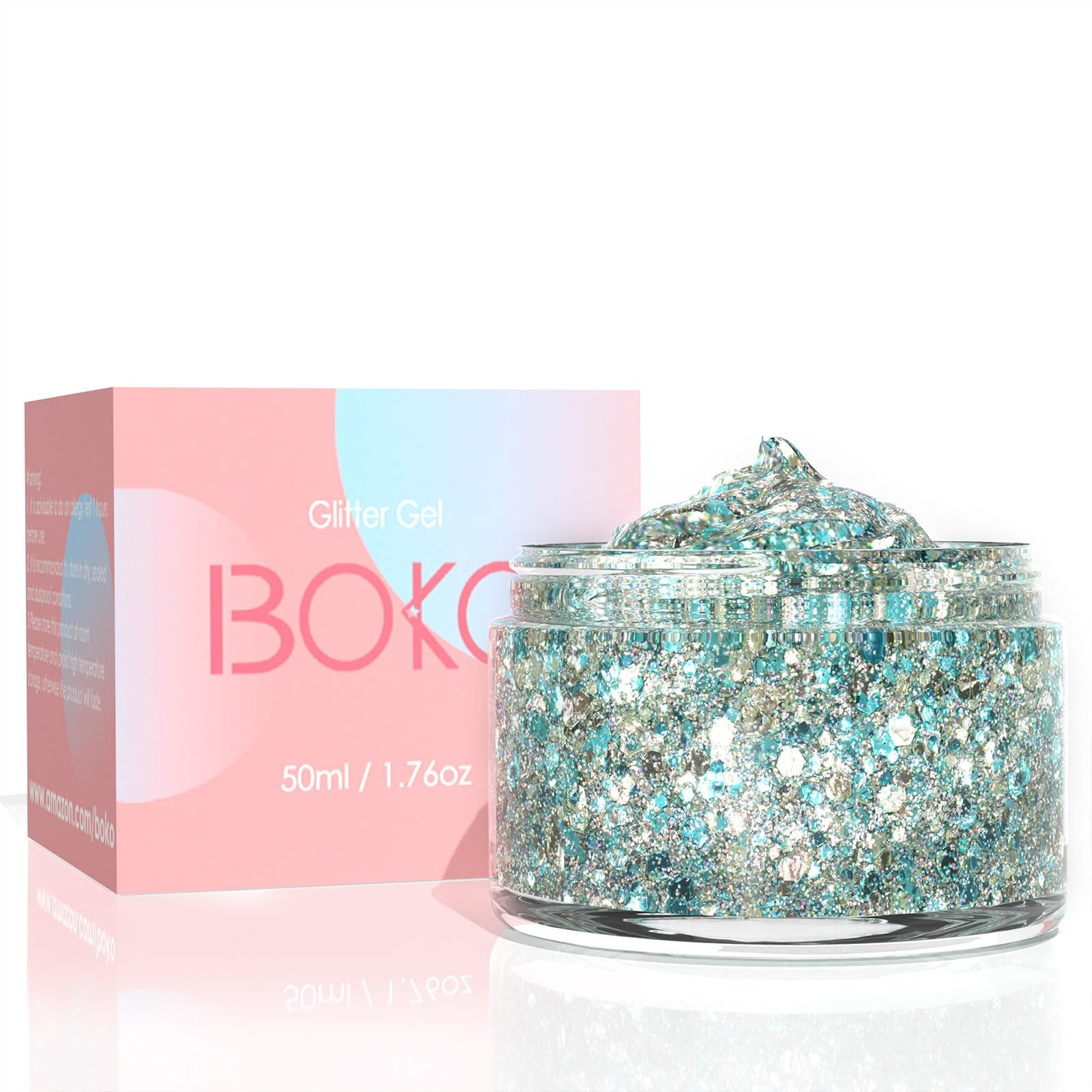Boko 50ML Body Glitter Gel, Iridescent Mermaid Chunky Glitter Gel for Face Hair Body Snow Flake Makeup, Face Glitter Sequins for Halloween Christmas Concert Party Rave Accessories - Colorful Ice