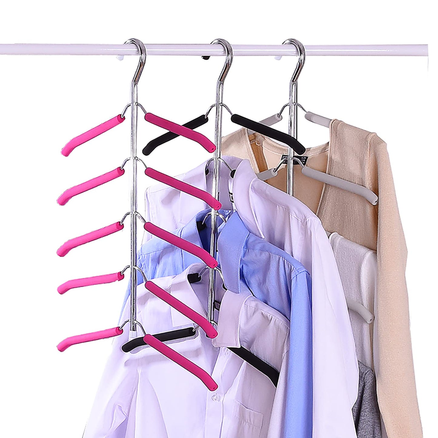 3 Pack 5 in 1 Hangers Blouse Tree Hangers Non Slip Space Saving Clothes Hanger Multi-Layer Clothes Hanger Stainless Steel Sweater Shirt Hanger Closet Storage Organizer(Black)