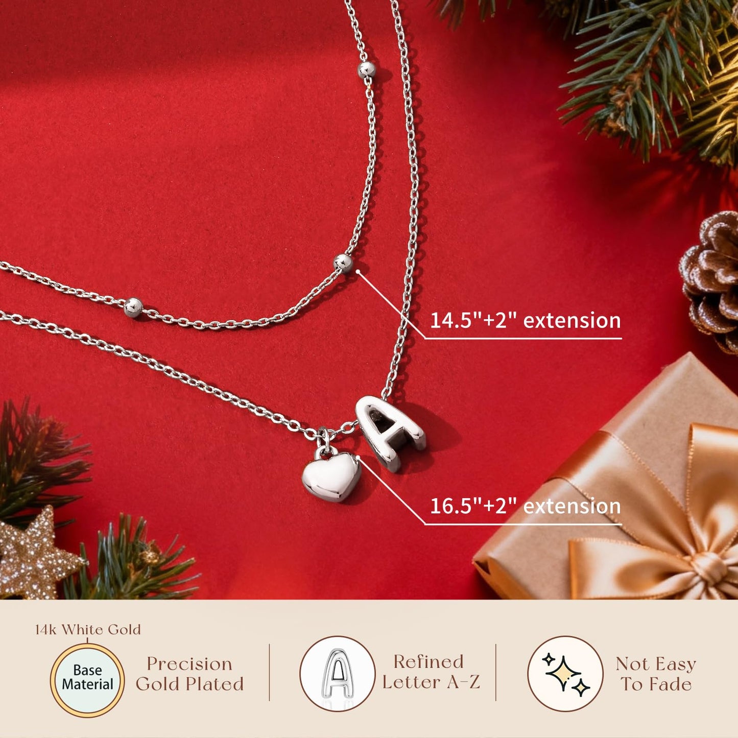 adoyi Silver Heart Initial Necklaces for Women 14k Gold Plated Layered bubble Letter Necklace Dainty Heart B Pendant Necklace Stack Birthday Valentines Gifts for Women Jewelry